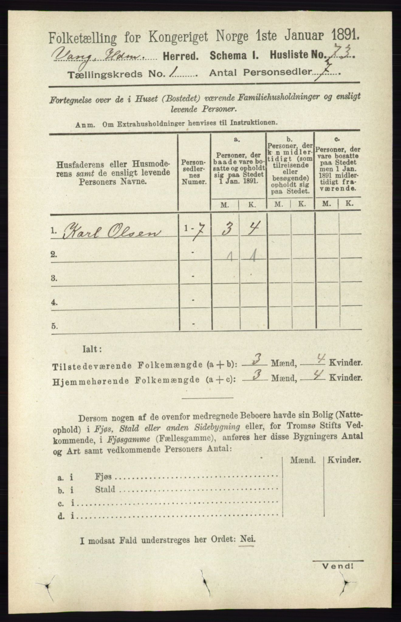 RA, 1891 census for 0414 Vang, 1891, p. 122