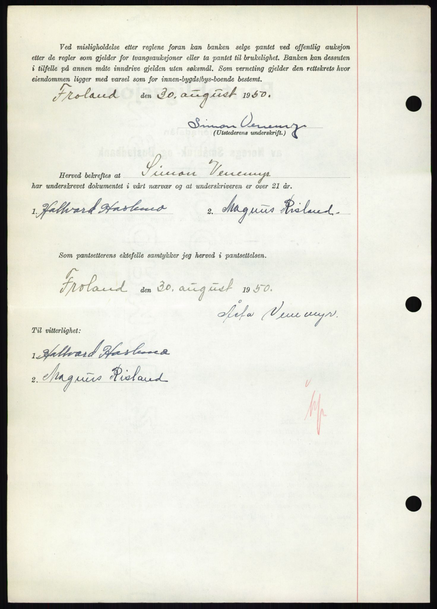 Nedenes sorenskriveri, SAK/1221-0006/G/Gb/Gbb/L0008: Mortgage book no. B8, 1950-1950, Diary no: : 1310/1950