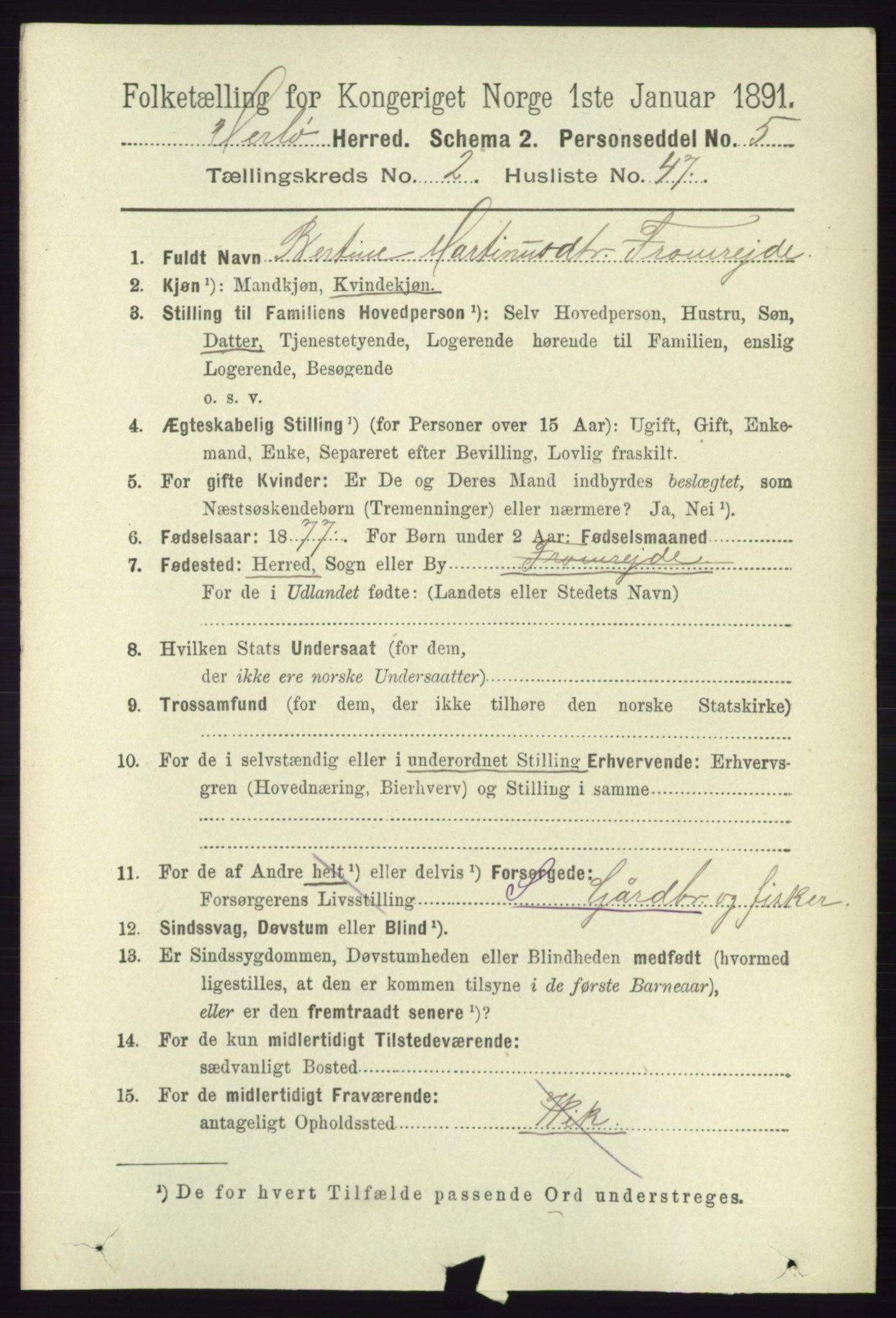 RA, 1891 census for 1258 Herdla, 1891, p. 842