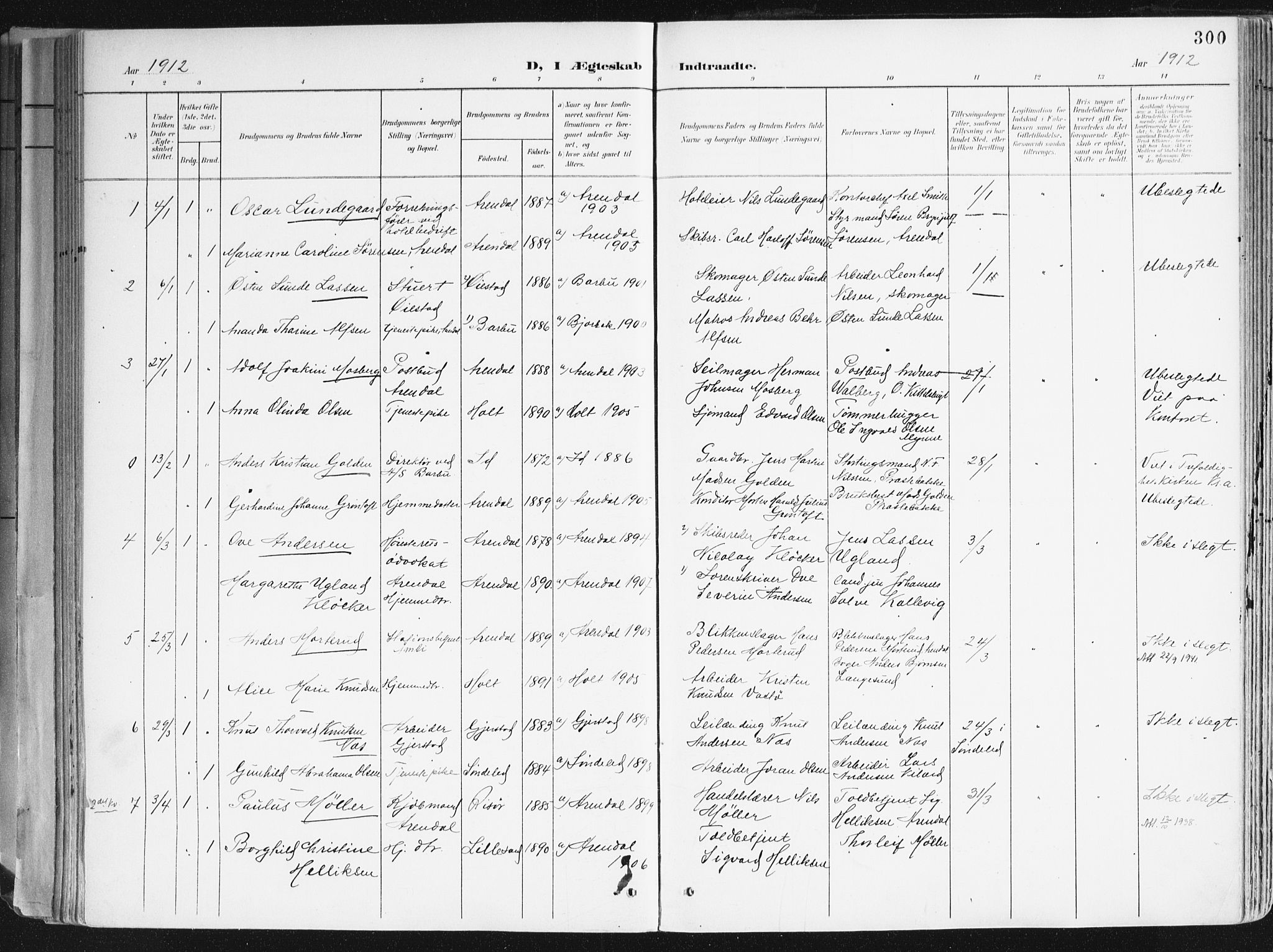 Arendal sokneprestkontor, Trefoldighet, SAK/1111-0040/F/Fa/L0010: Parish register (official) no. A 10, 1900-1919, p. 300