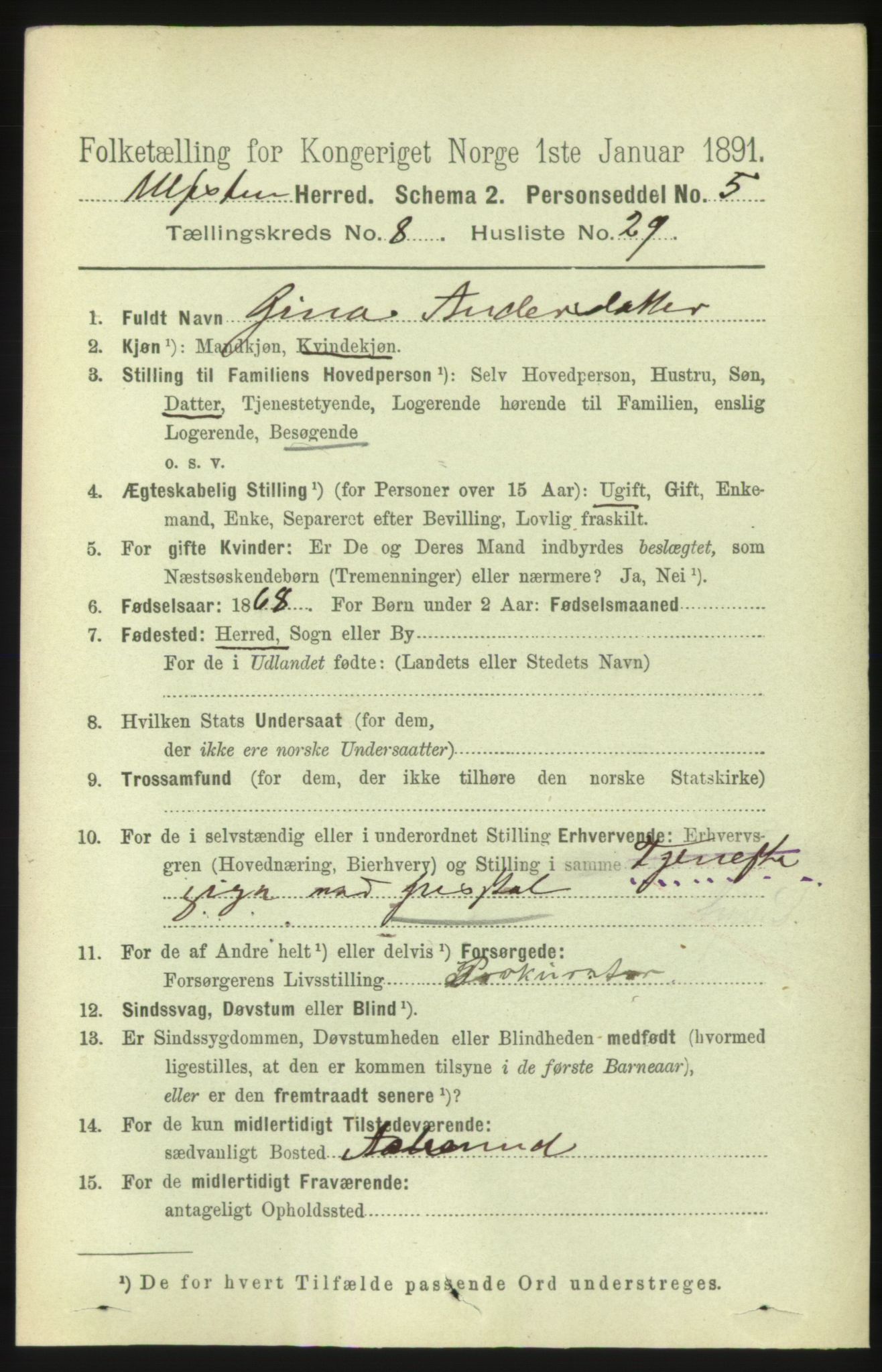 RA, 1891 census for 1516 Ulstein, 1891, p. 2700