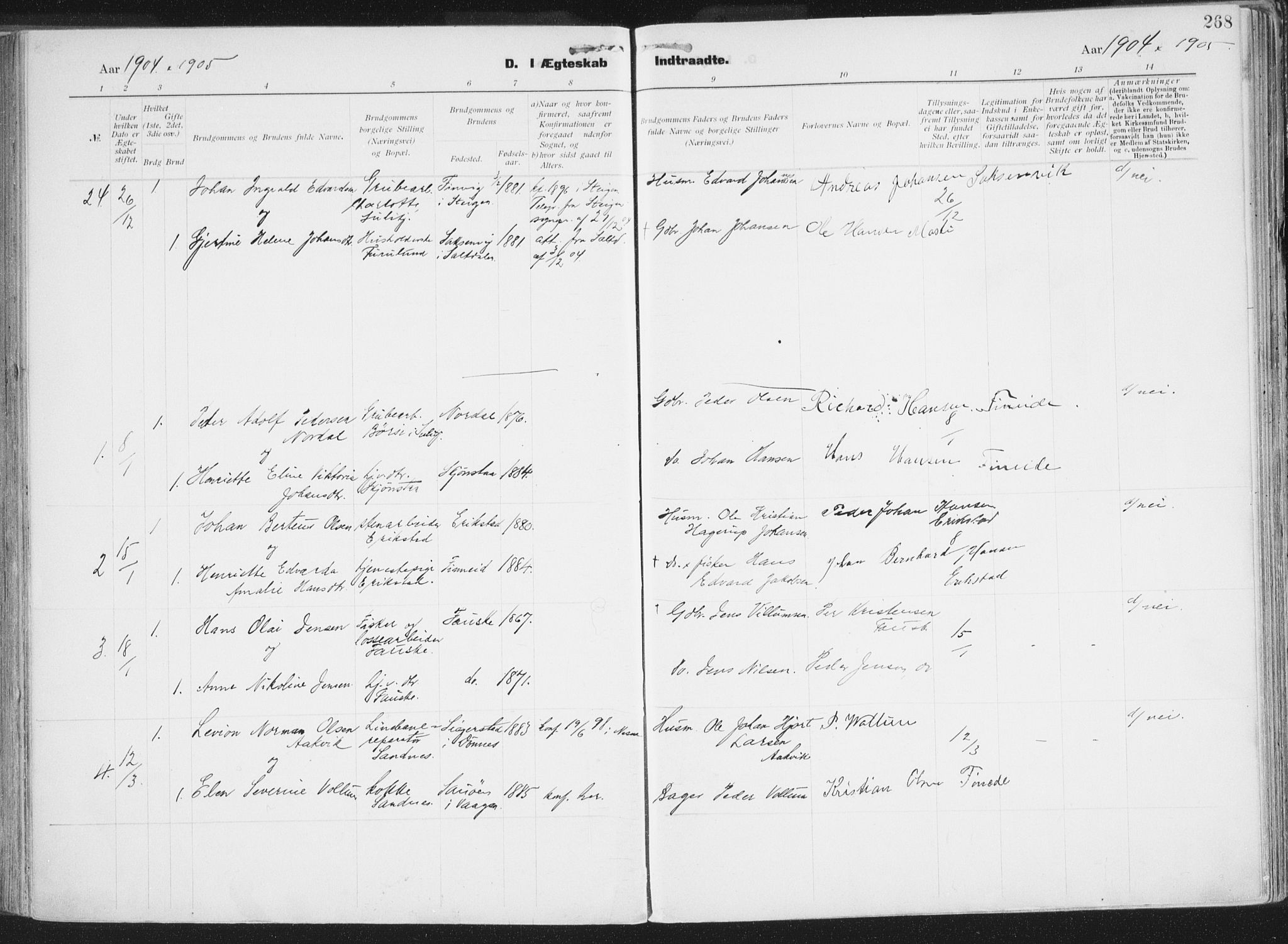 Ministerialprotokoller, klokkerbøker og fødselsregistre - Nordland, SAT/A-1459/849/L0696: Parish register (official) no. 849A08, 1898-1910, p. 268