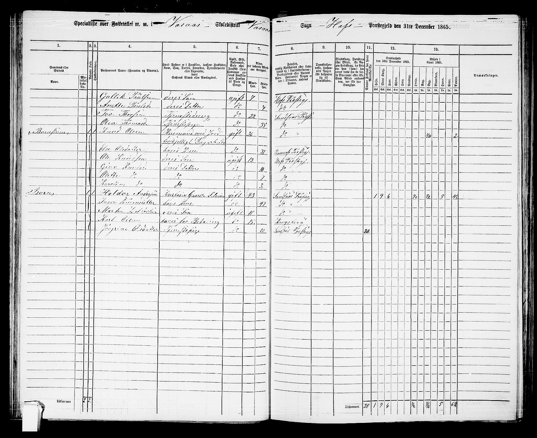 RA, 1865 census for Hof, 1865, p. 77