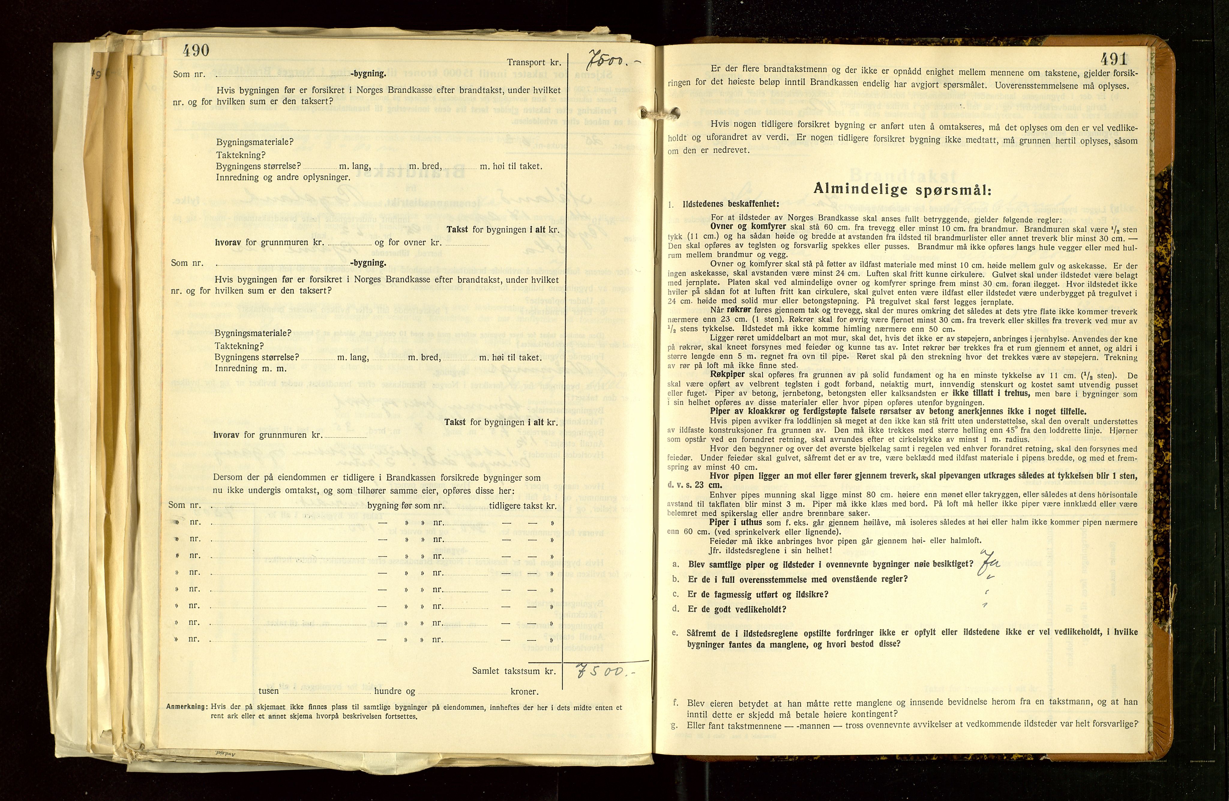 Håland lensmannskontor, AV/SAST-A-100100/Gob/L0012: "Brandtakstprotokoll" - skjematakst. Register i boken., 1938-1941, p. 490-491