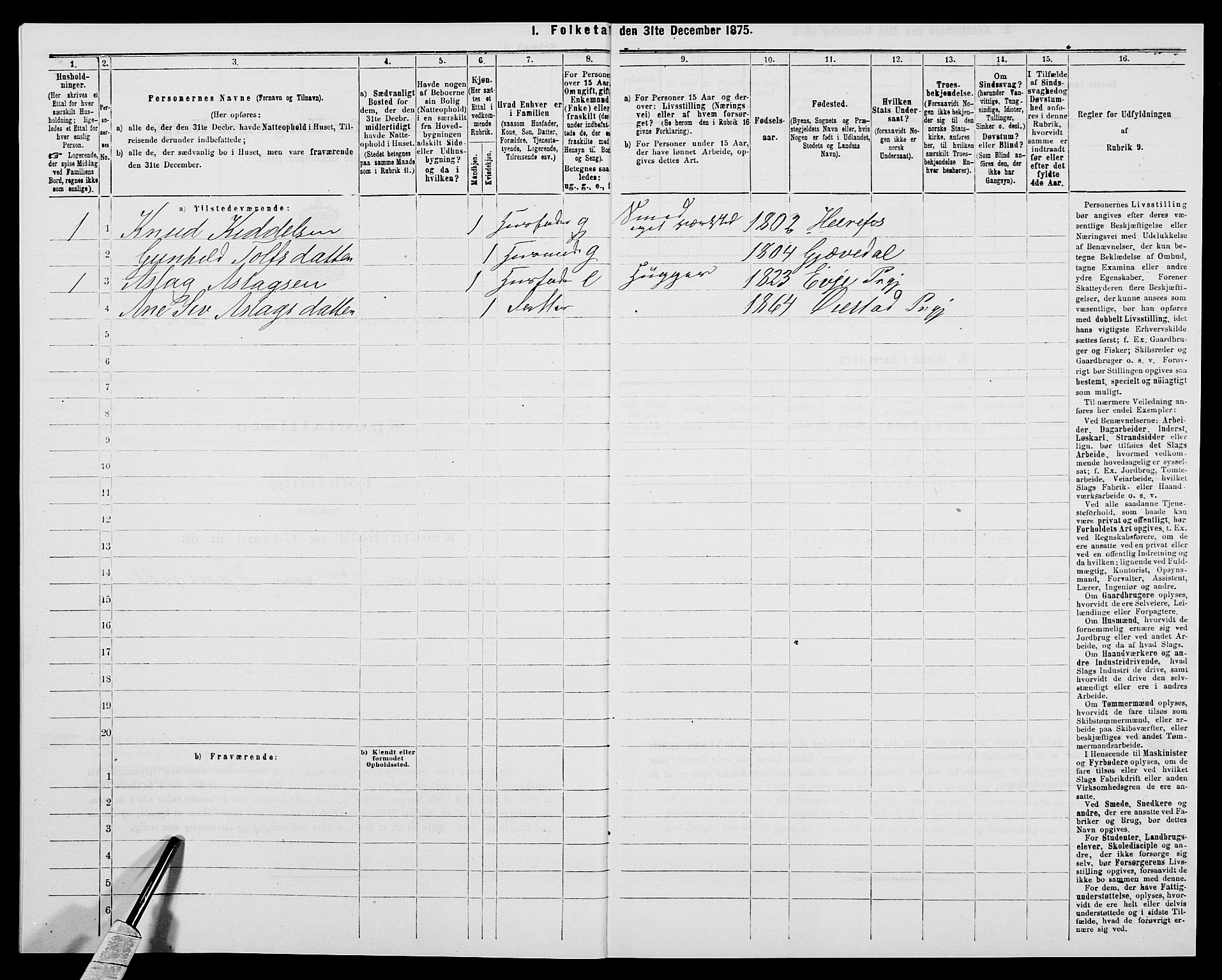 SAK, 1875 census for 0918P Austre Moland, 1875, p. 118