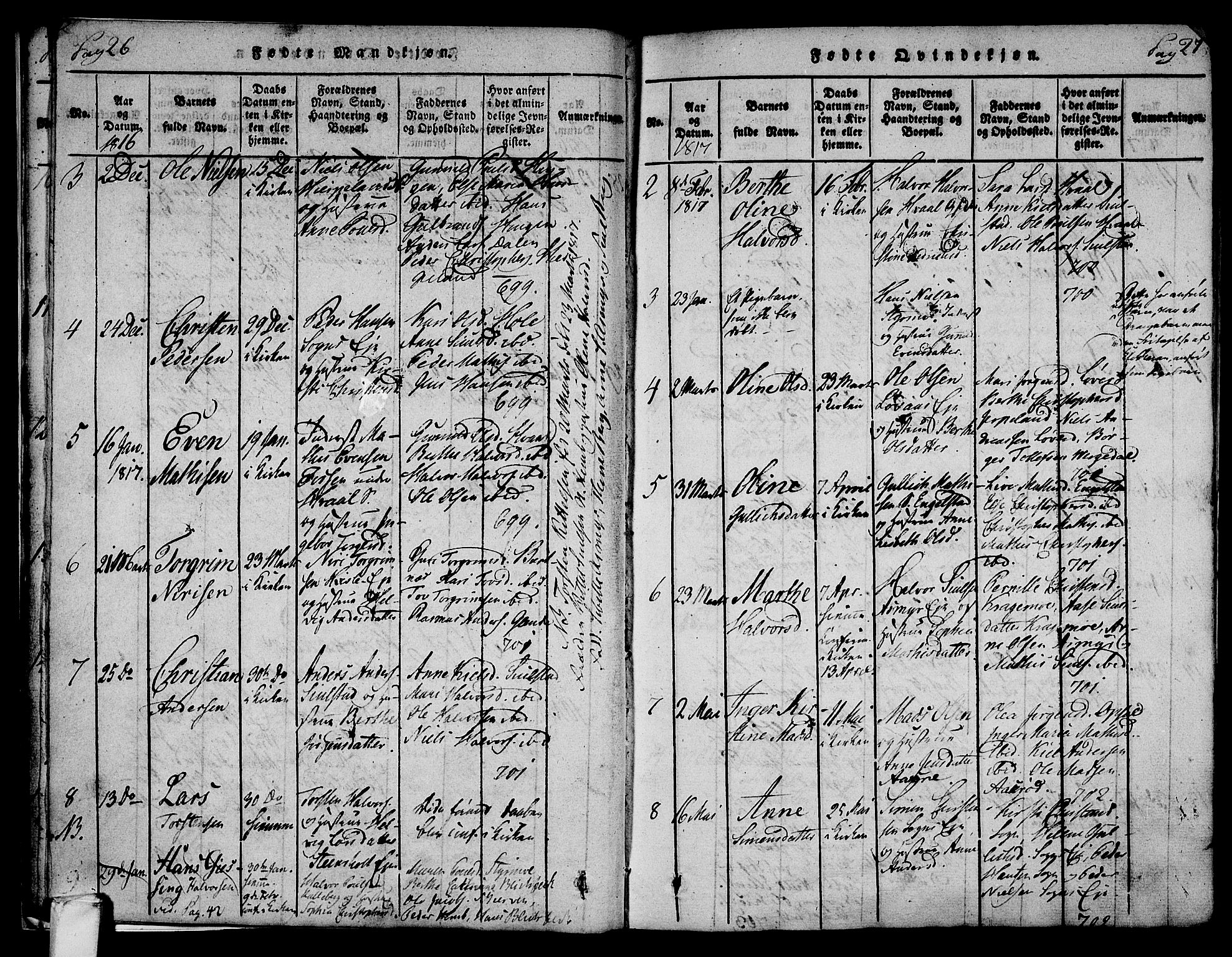 Lardal kirkebøker, AV/SAKO-A-350/F/Fa/L0005: Parish register (official) no. I 5, 1814-1835, p. 26-27