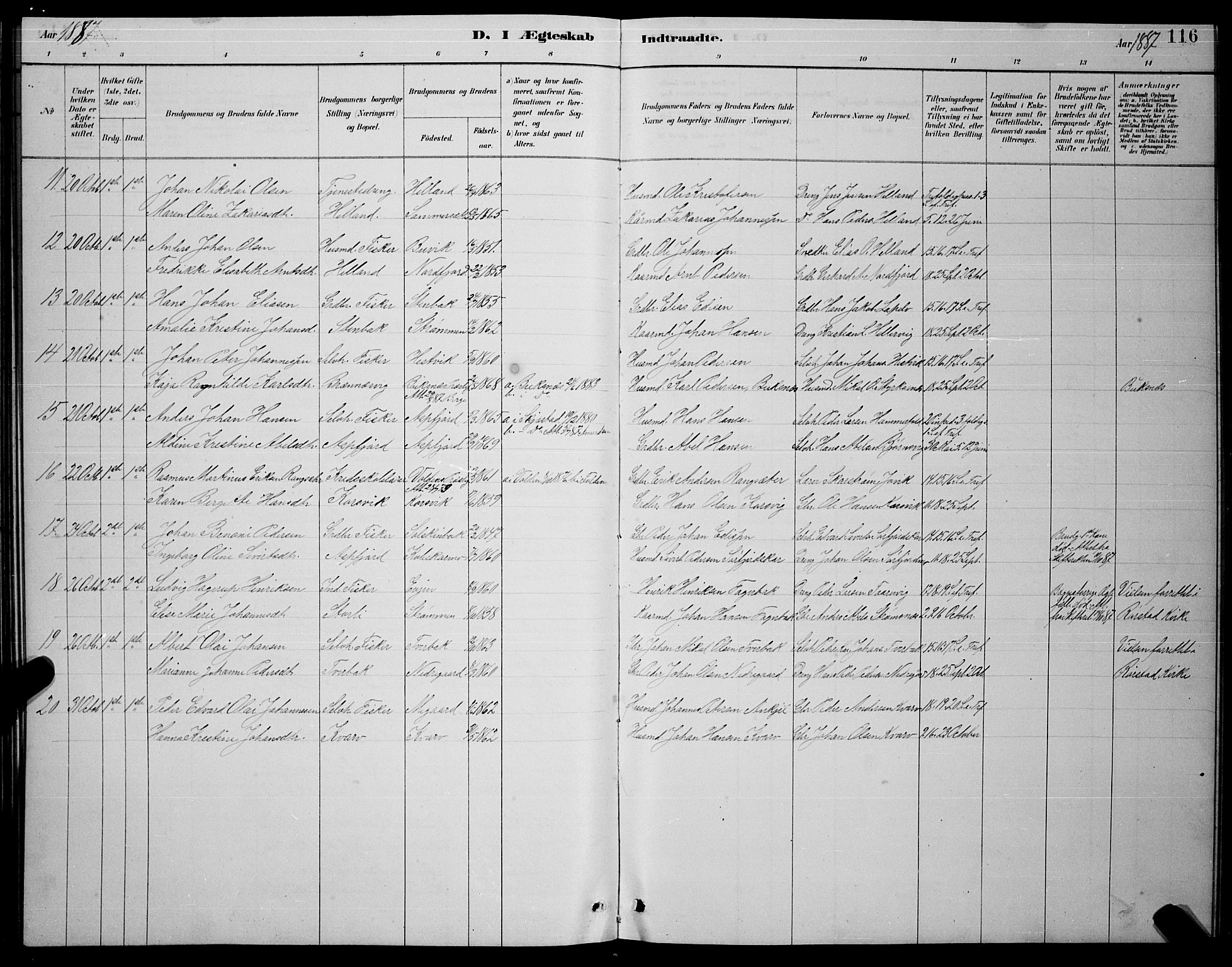 Ministerialprotokoller, klokkerbøker og fødselsregistre - Nordland, AV/SAT-A-1459/854/L0785: Parish register (copy) no. 854C01, 1883-1891, p. 116