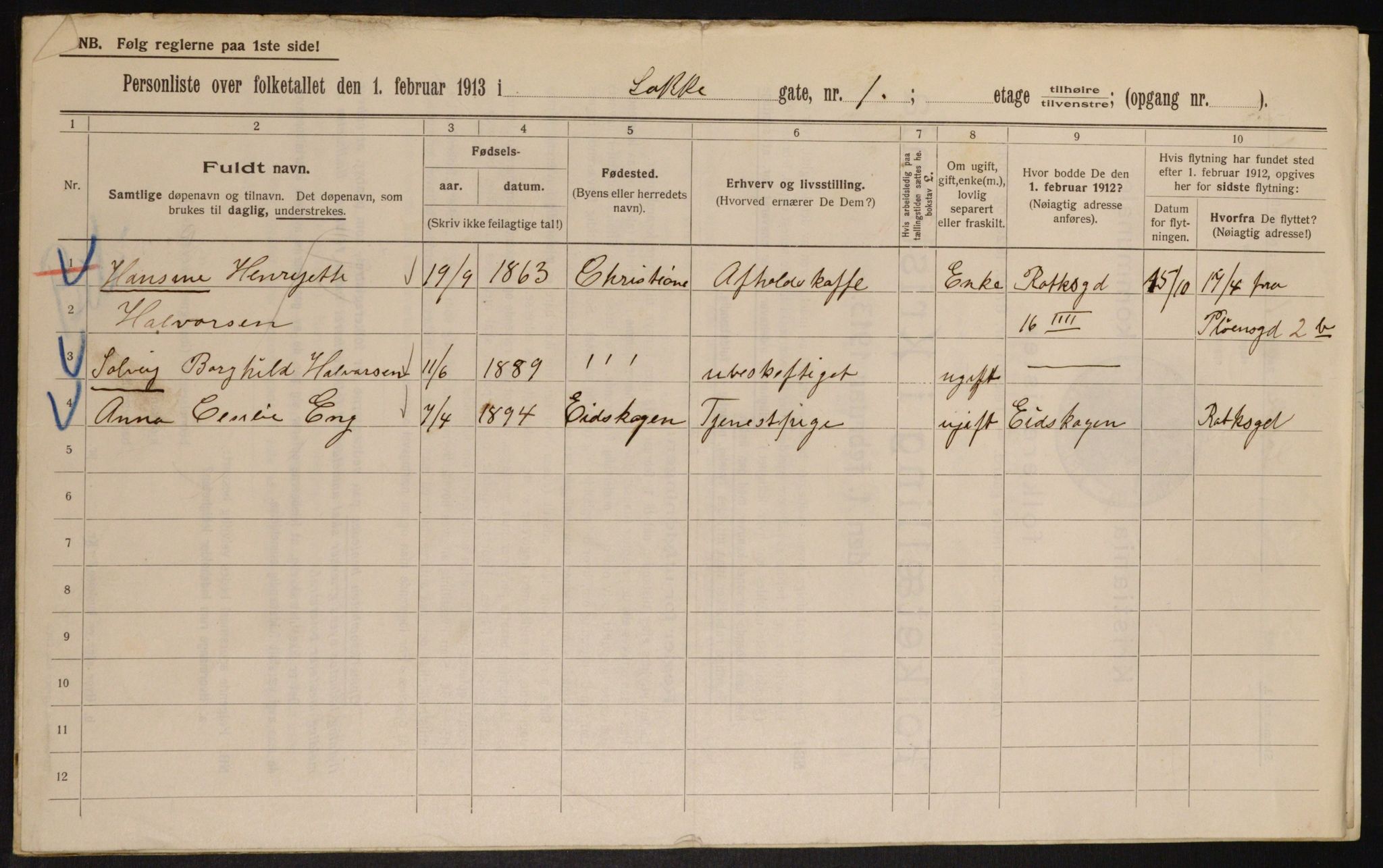 OBA, Municipal Census 1913 for Kristiania, 1913, p. 55017