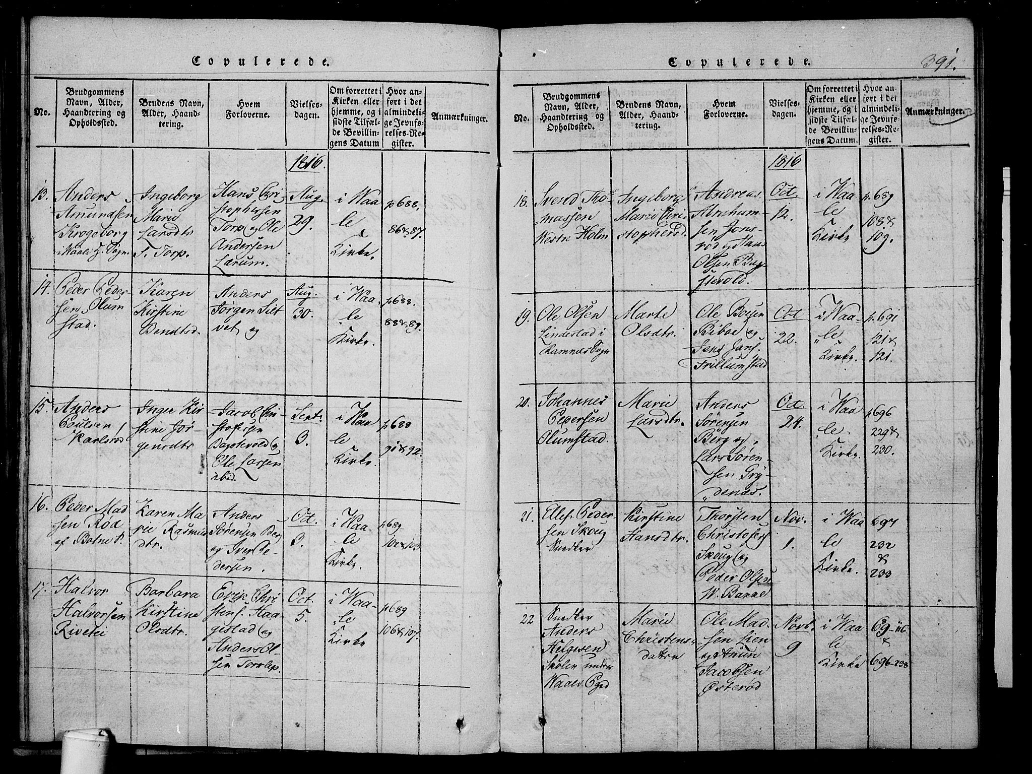 Våle kirkebøker, AV/SAKO-A-334/F/Fa/L0007: Parish register (official) no. I 7, 1814-1824, p. 390-391