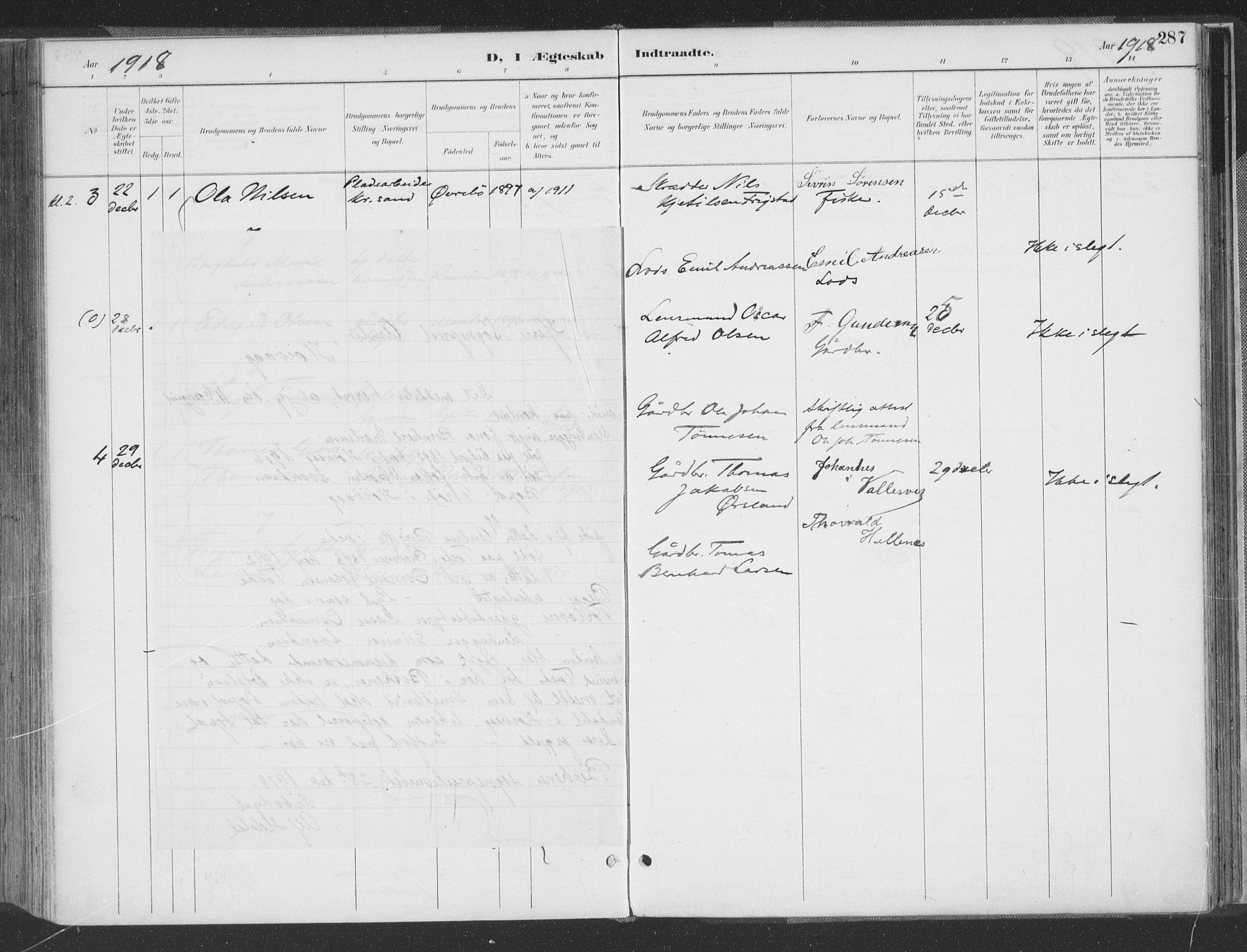 Høvåg sokneprestkontor, AV/SAK-1111-0025/F/Fa/L0006: Parish register (official) no. A 6, 1894-1923, p. 287