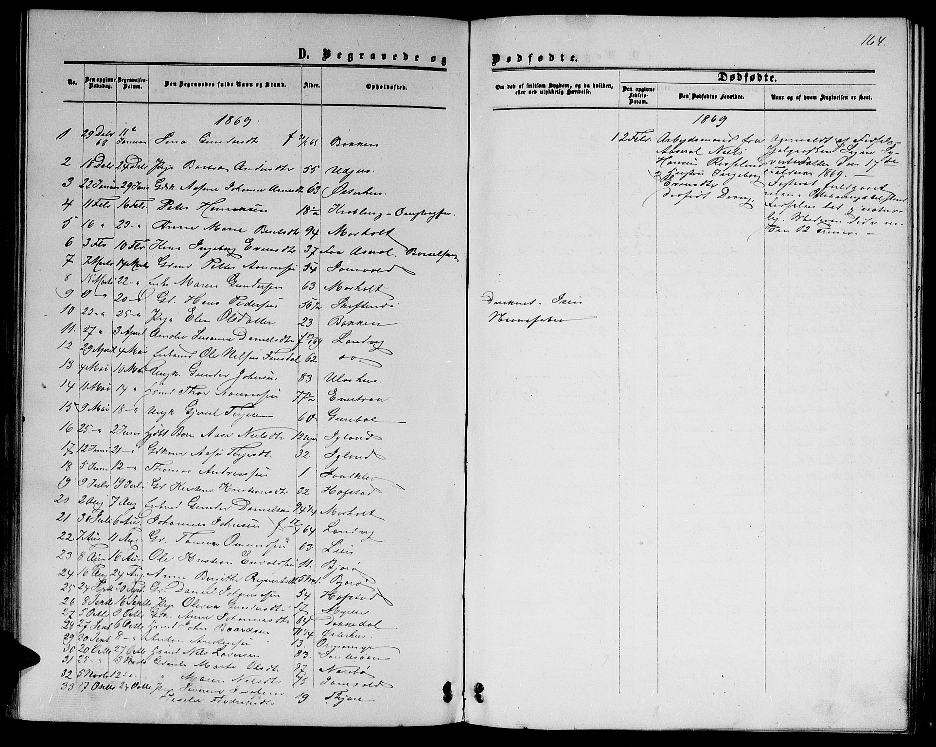 Hommedal sokneprestkontor, SAK/1111-0023/F/Fb/Fbb/L0006: Parish register (copy) no. B 6, 1869-1884, p. 164
