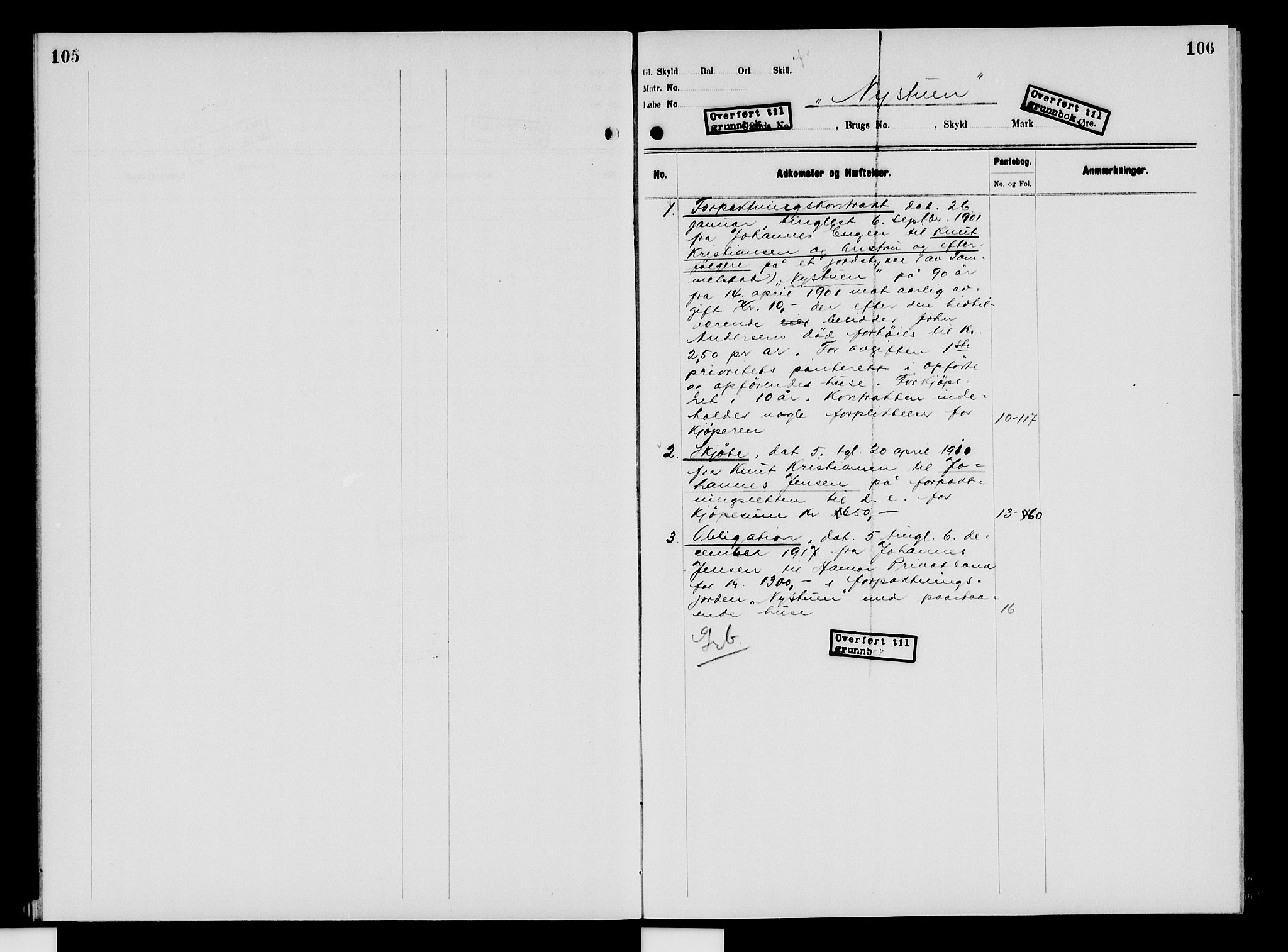 Nord-Hedmark sorenskriveri, SAH/TING-012/H/Ha/Had/Hade/L0009: Mortgage register no. 4.9, 1924-1940, p. 105-106
