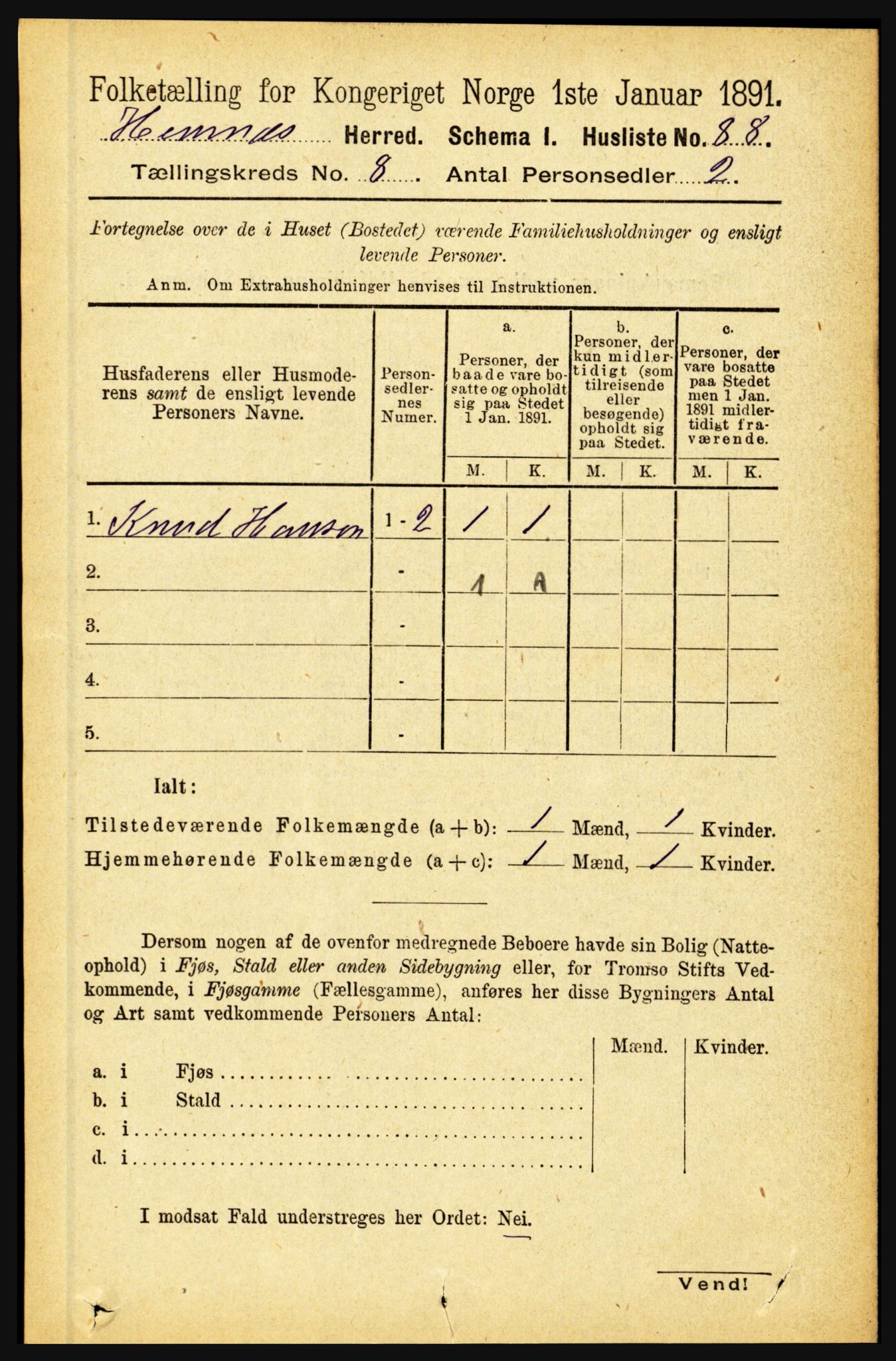 RA, 1891 census for 1832 Hemnes, 1891, p. 3622