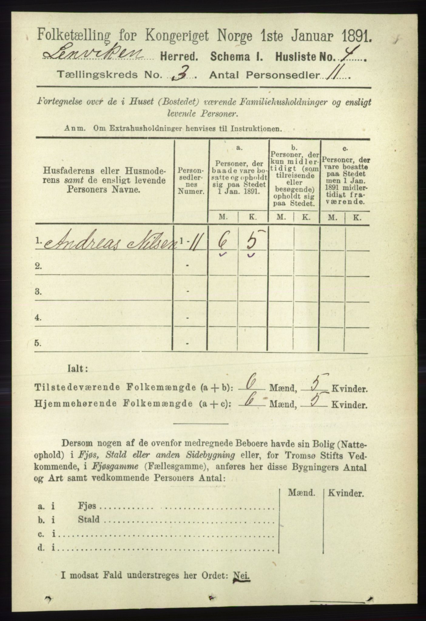 RA, 1891 census for 1931 Lenvik, 1891, p. 1284