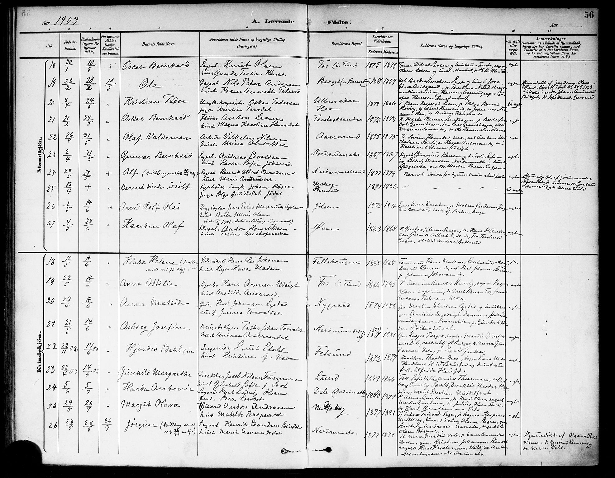 Fet prestekontor Kirkebøker, SAO/A-10370a/F/Fa/L0015: Parish register (official) no. I 15, 1892-1904, p. 56