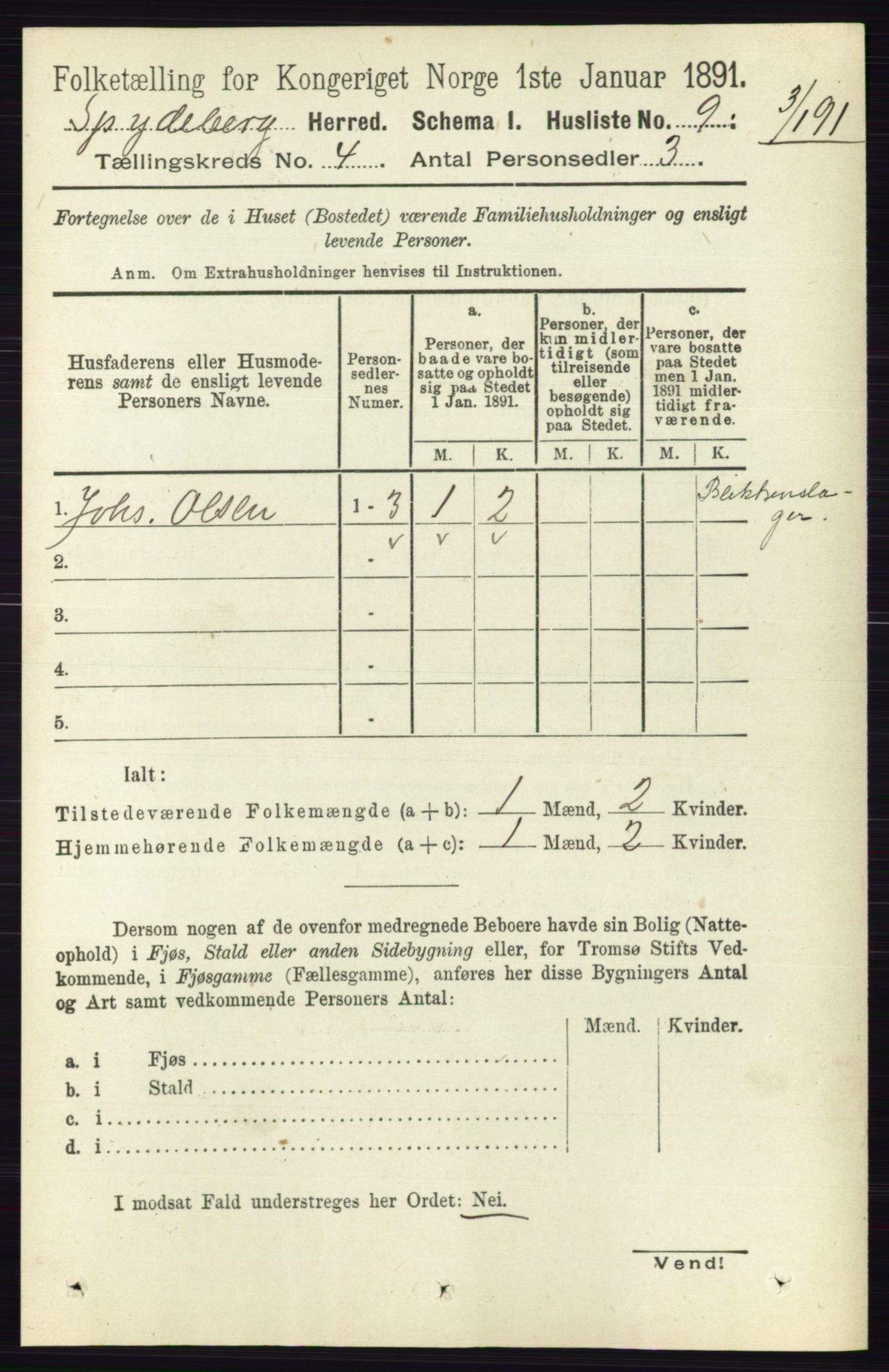 RA, 1891 census for 0123 Spydeberg, 1891, p. 1861