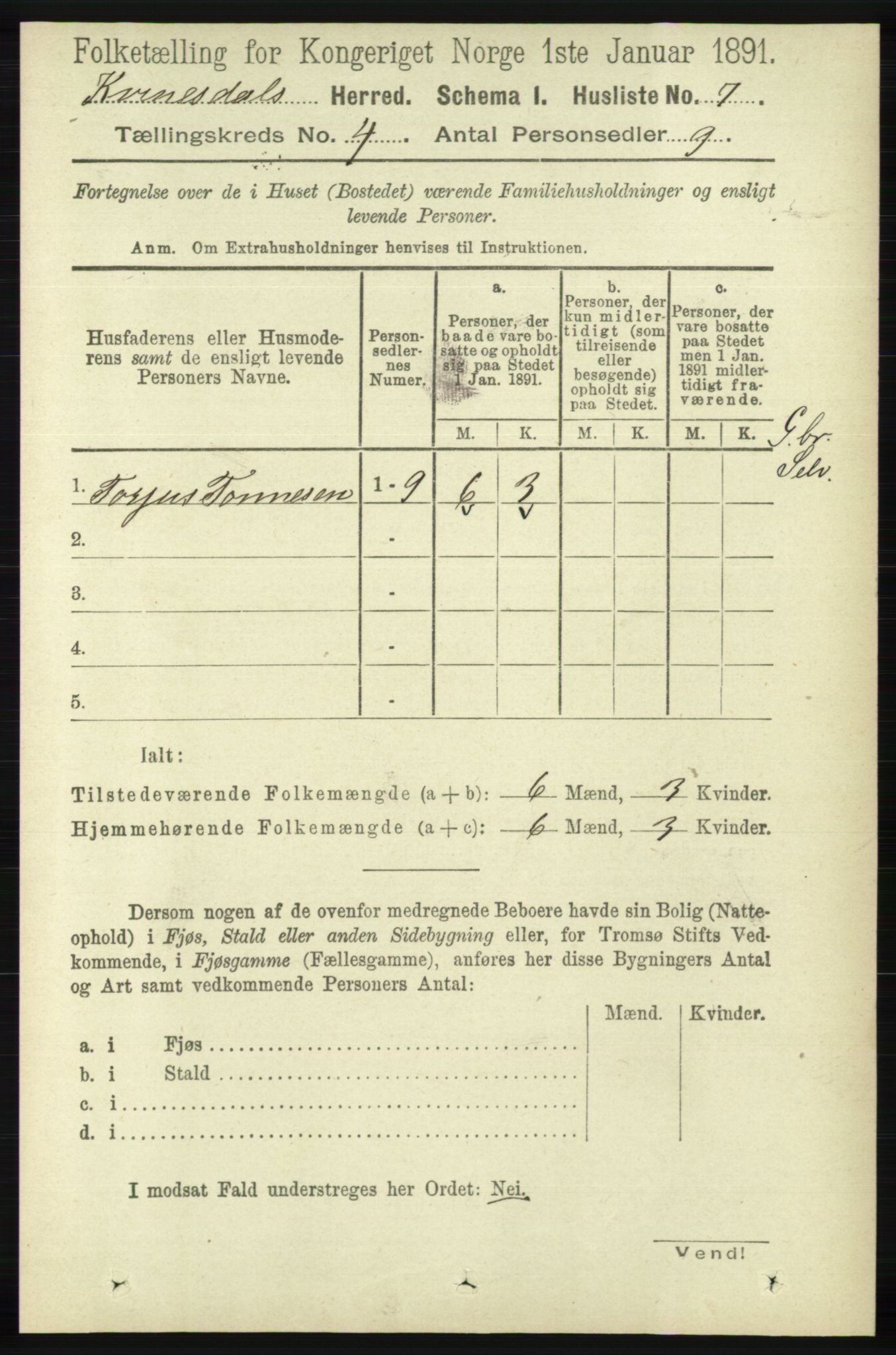 RA, 1891 census for 1037 Kvinesdal, 1891, p. 1400