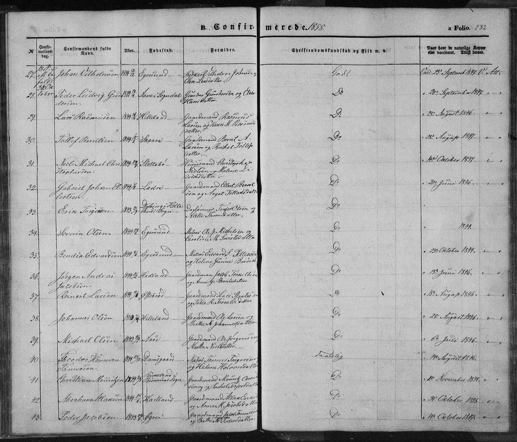 Eigersund sokneprestkontor, AV/SAST-A-101807/S08/L0012: Parish register (official) no. A 12.1, 1850-1865, p. 282