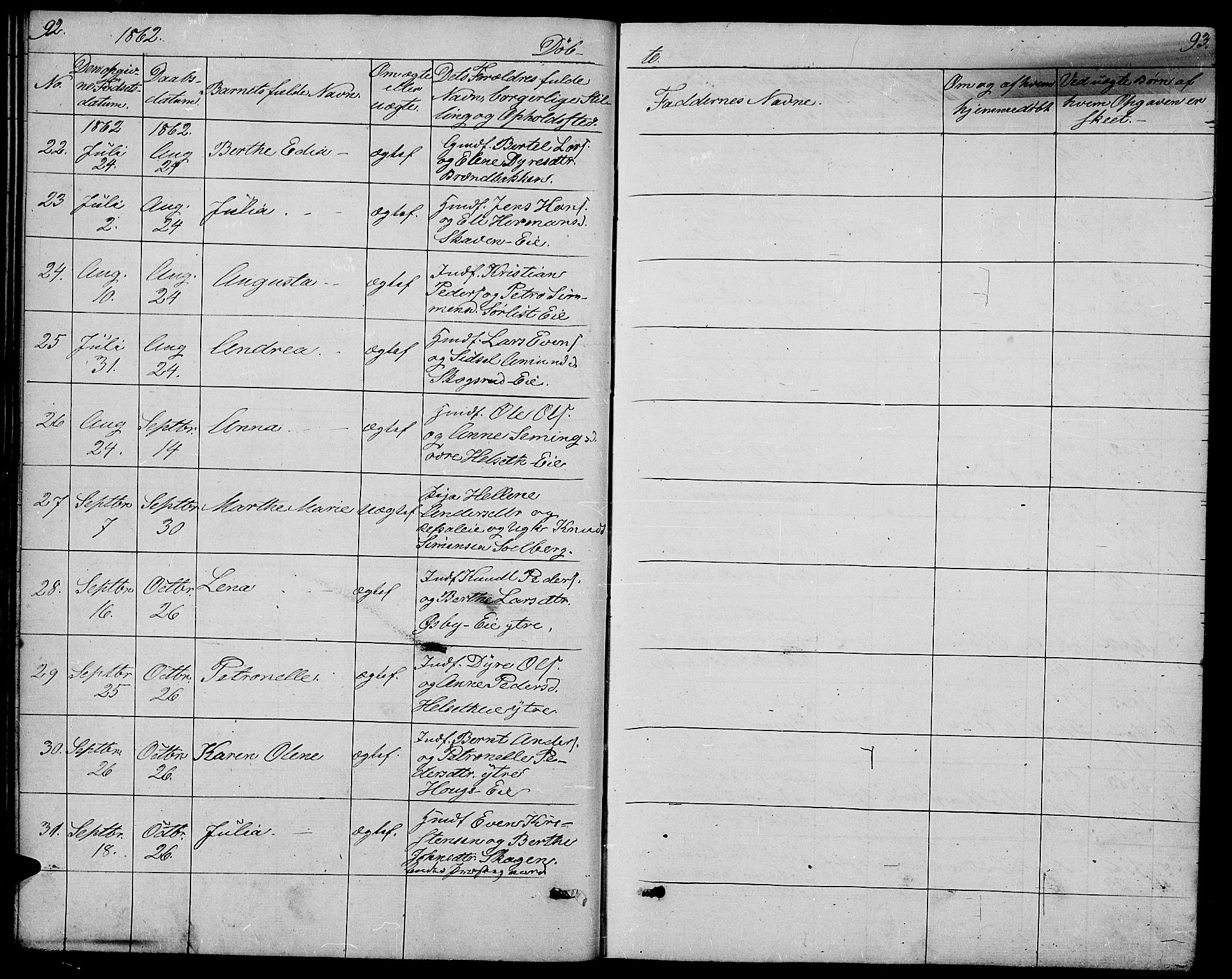 Stange prestekontor, SAH/PREST-002/L/L0005: Parish register (copy) no. 5, 1861-1881, p. 92-93
