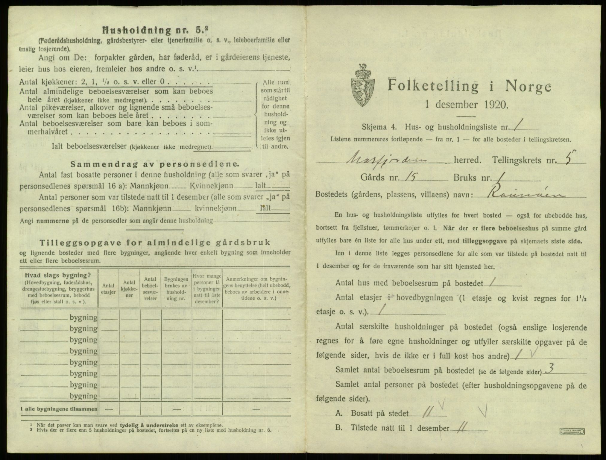 SAB, 1920 census for Masfjorden, 1920, p. 246