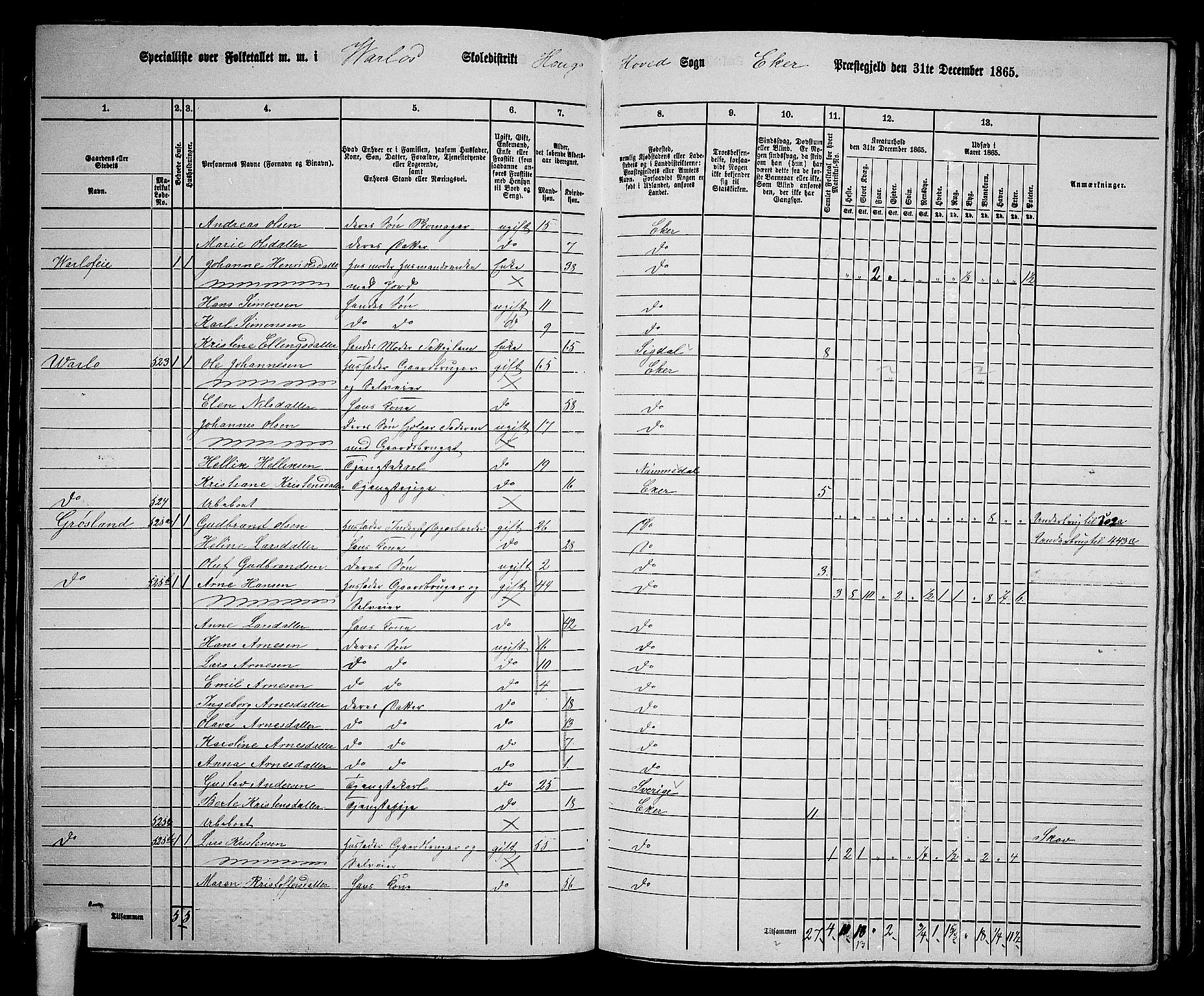 RA, 1865 census for Eiker, 1865, p. 141