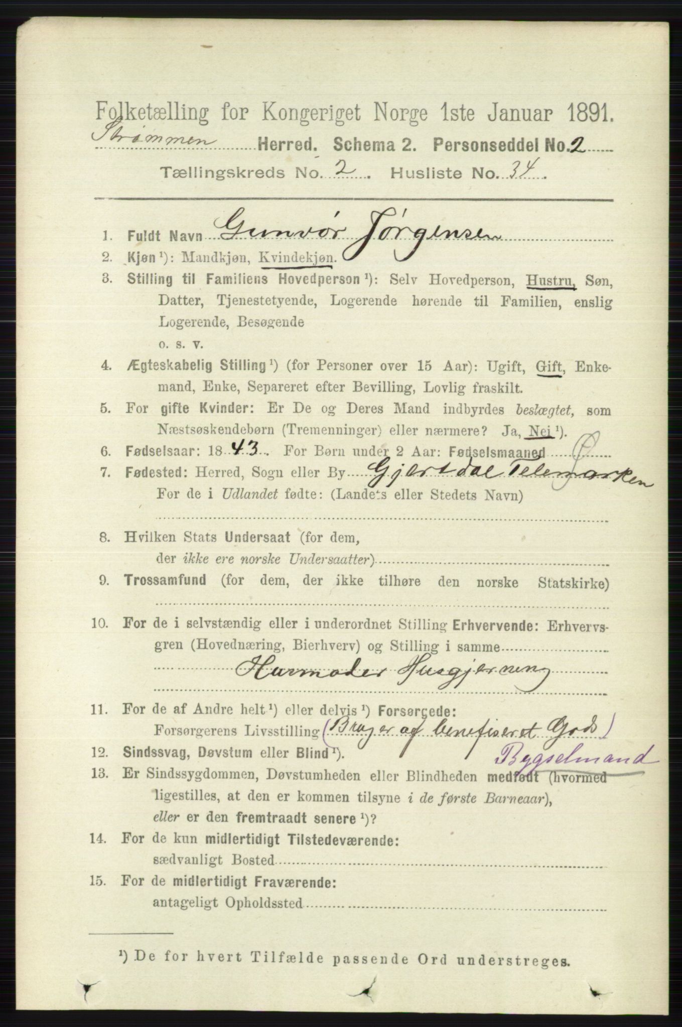 RA, 1891 census for 0711 Strømm, 1891, p. 891