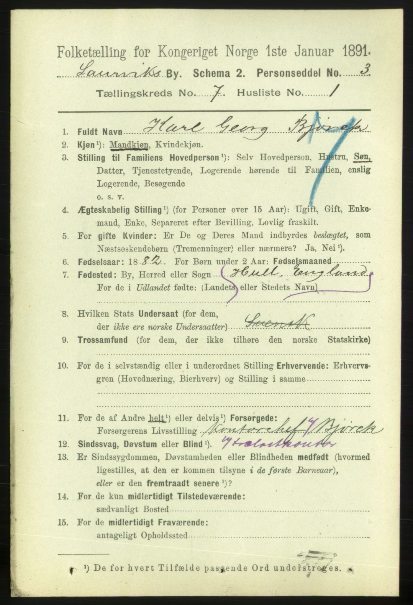 RA, 1891 census for 0707 Larvik, 1891, p. 7156