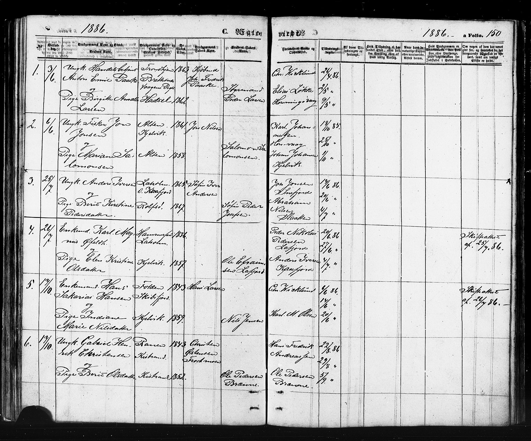 Måsøy sokneprestkontor, AV/SATØ-S-1348/H/Ha/L0006kirke: Parish register (official) no. 6, 1861-1886, p. 150