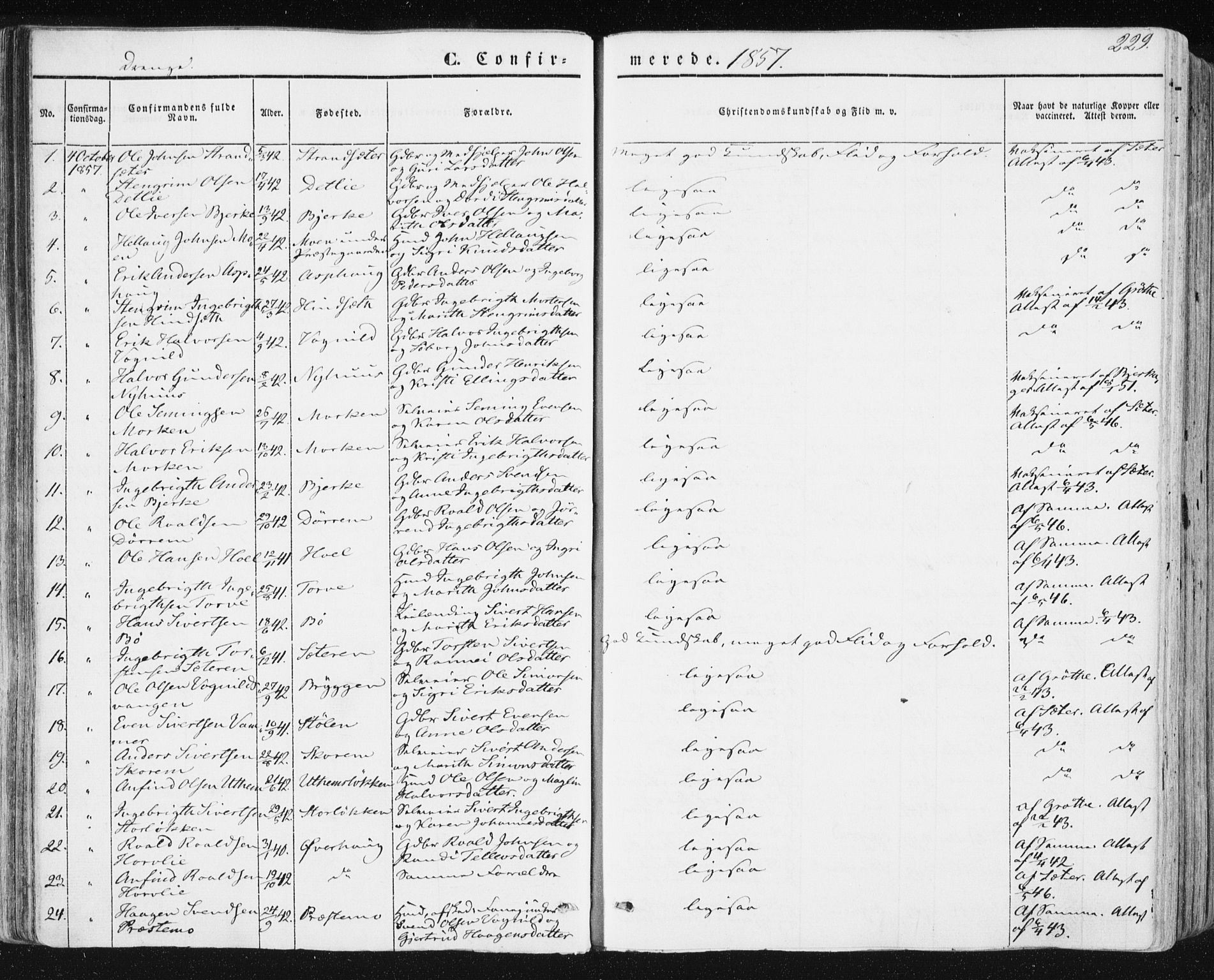 Ministerialprotokoller, klokkerbøker og fødselsregistre - Sør-Trøndelag, SAT/A-1456/678/L0899: Parish register (official) no. 678A08, 1848-1872, p. 229
