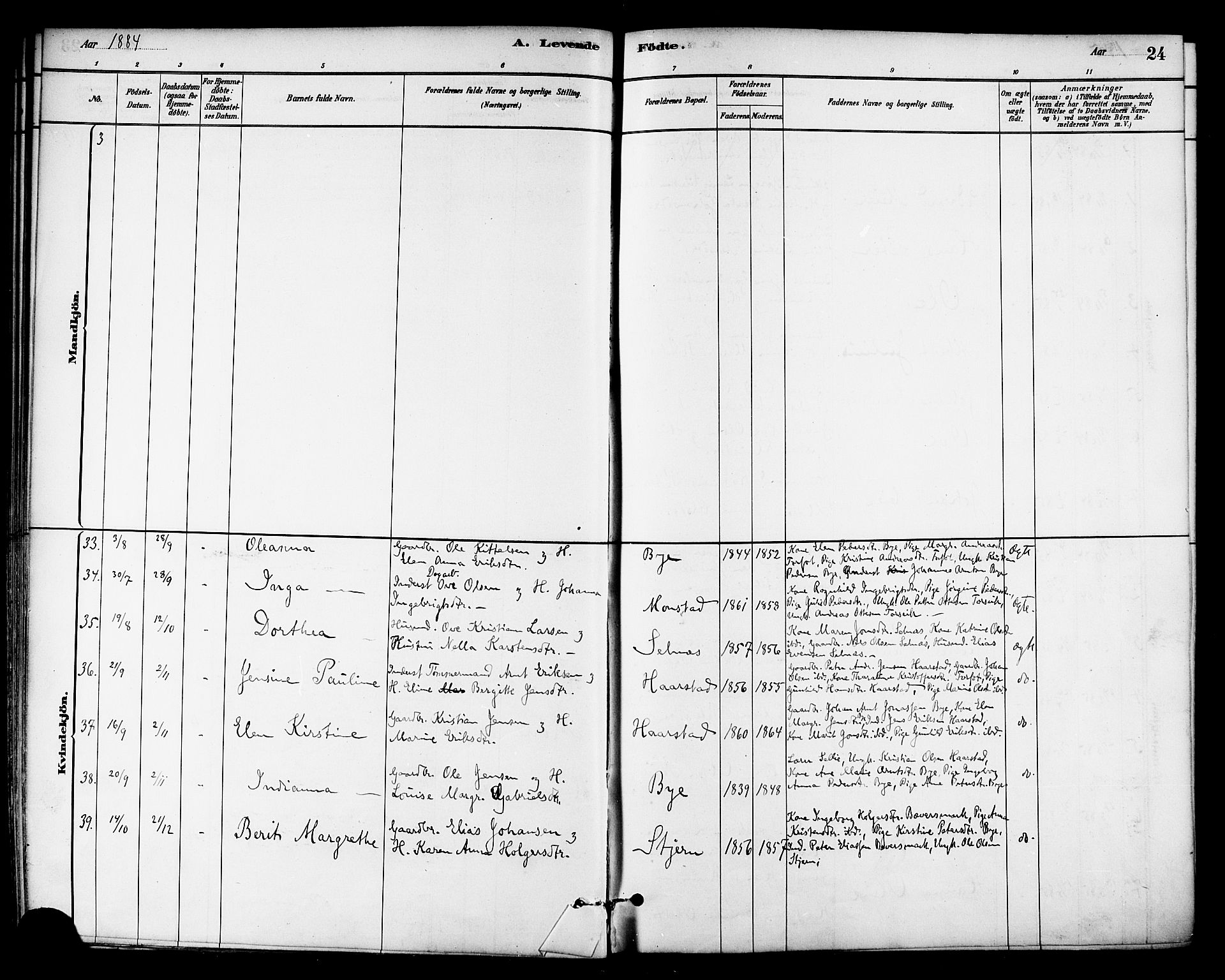 Ministerialprotokoller, klokkerbøker og fødselsregistre - Sør-Trøndelag, SAT/A-1456/655/L0680: Parish register (official) no. 655A09, 1880-1894, p. 24
