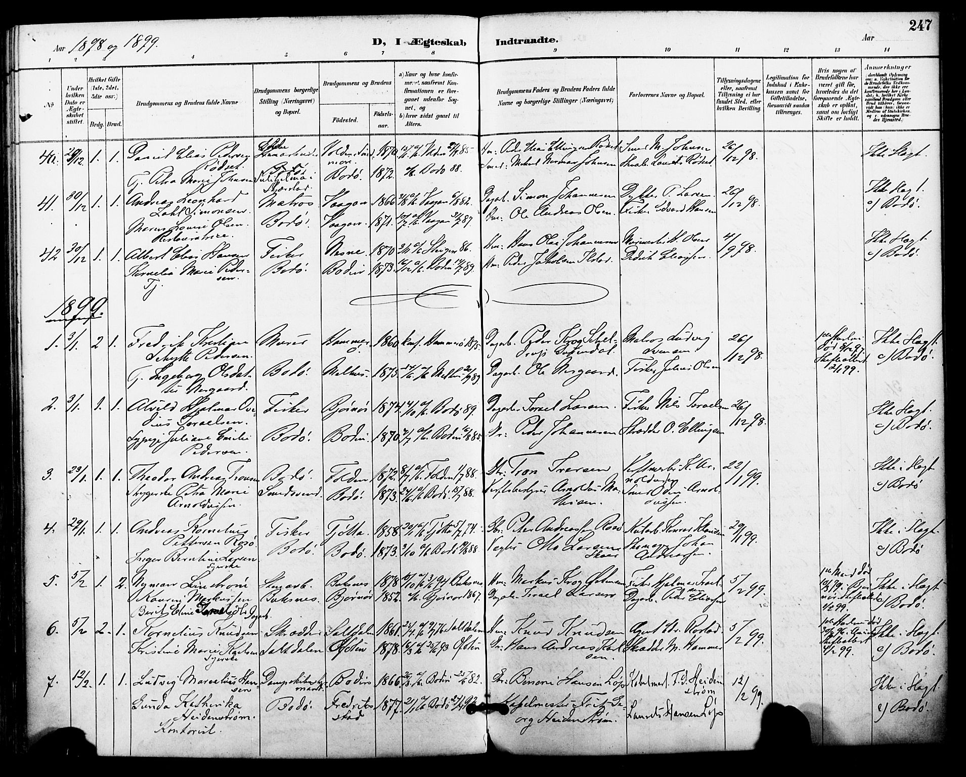 Ministerialprotokoller, klokkerbøker og fødselsregistre - Nordland, SAT/A-1459/801/L0010: Parish register (official) no. 801A10, 1888-1899, p. 247