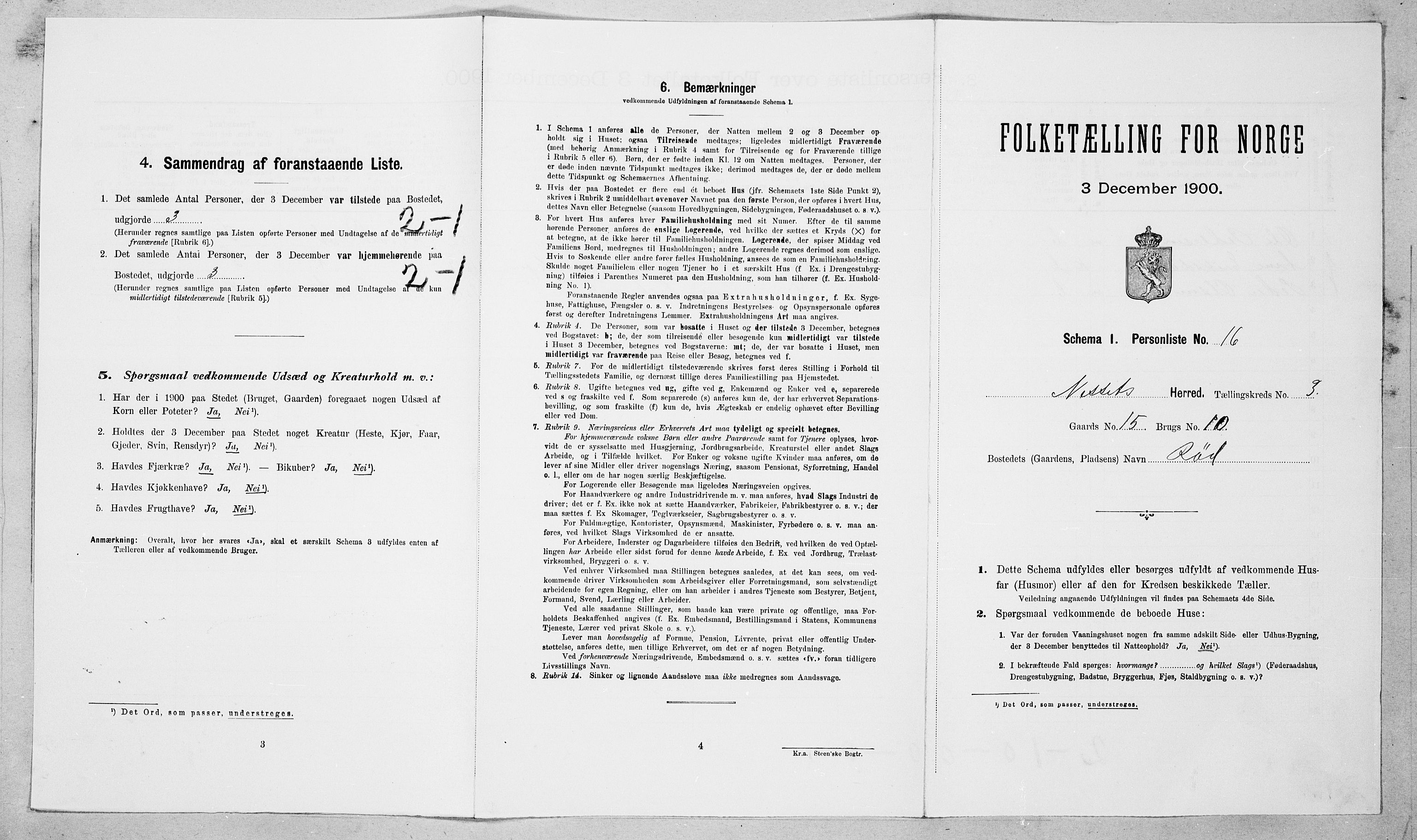 SAT, 1900 census for Nesset, 1900, p. 192