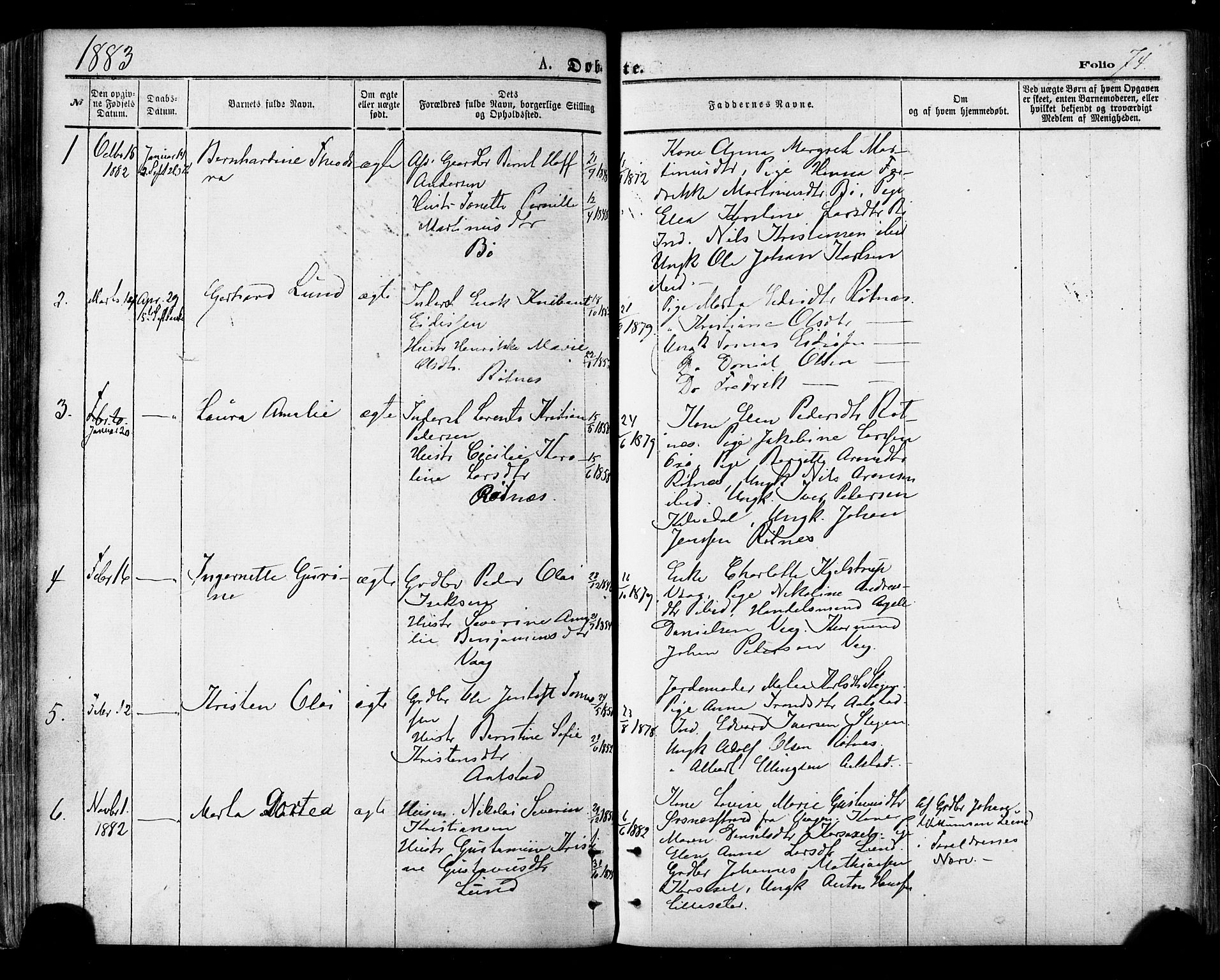 Ministerialprotokoller, klokkerbøker og fødselsregistre - Nordland, SAT/A-1459/855/L0802: Parish register (official) no. 855A10, 1875-1886, p. 74