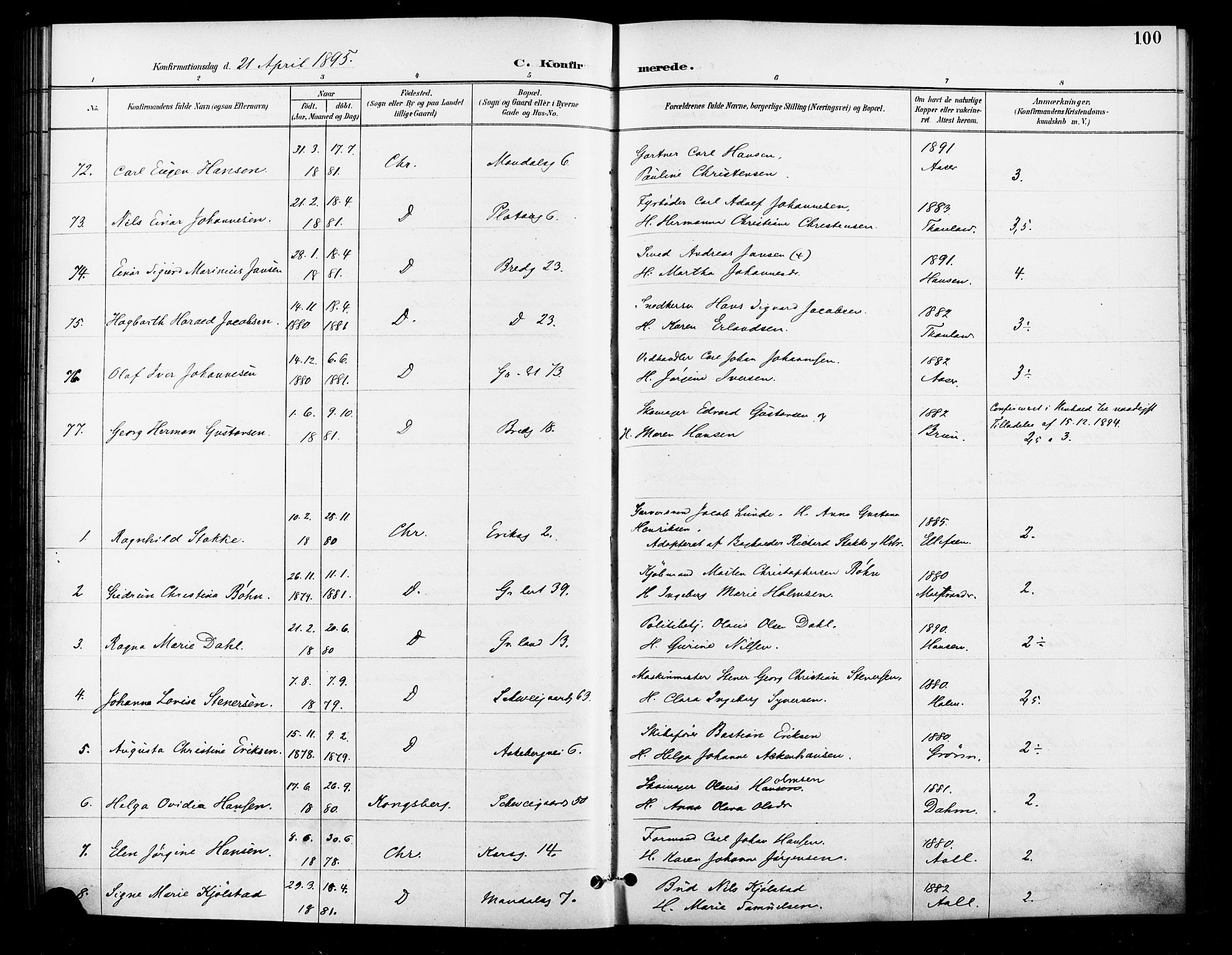 Grønland prestekontor Kirkebøker, AV/SAO-A-10848/F/Fa/L0011: Parish register (official) no. 11, 1892-1907, p. 100