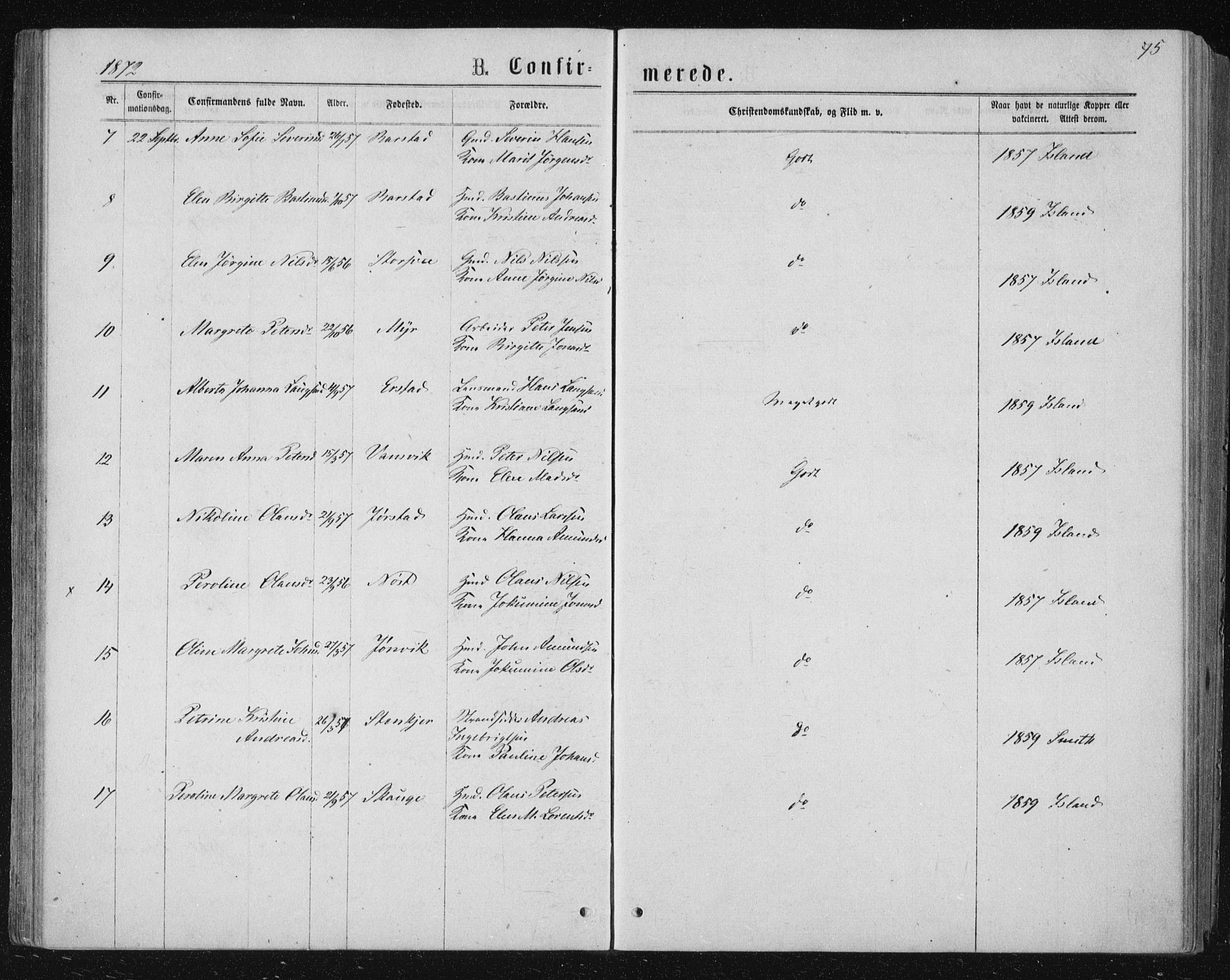 Ministerialprotokoller, klokkerbøker og fødselsregistre - Nord-Trøndelag, AV/SAT-A-1458/722/L0219: Parish register (official) no. 722A06, 1868-1880, p. 75