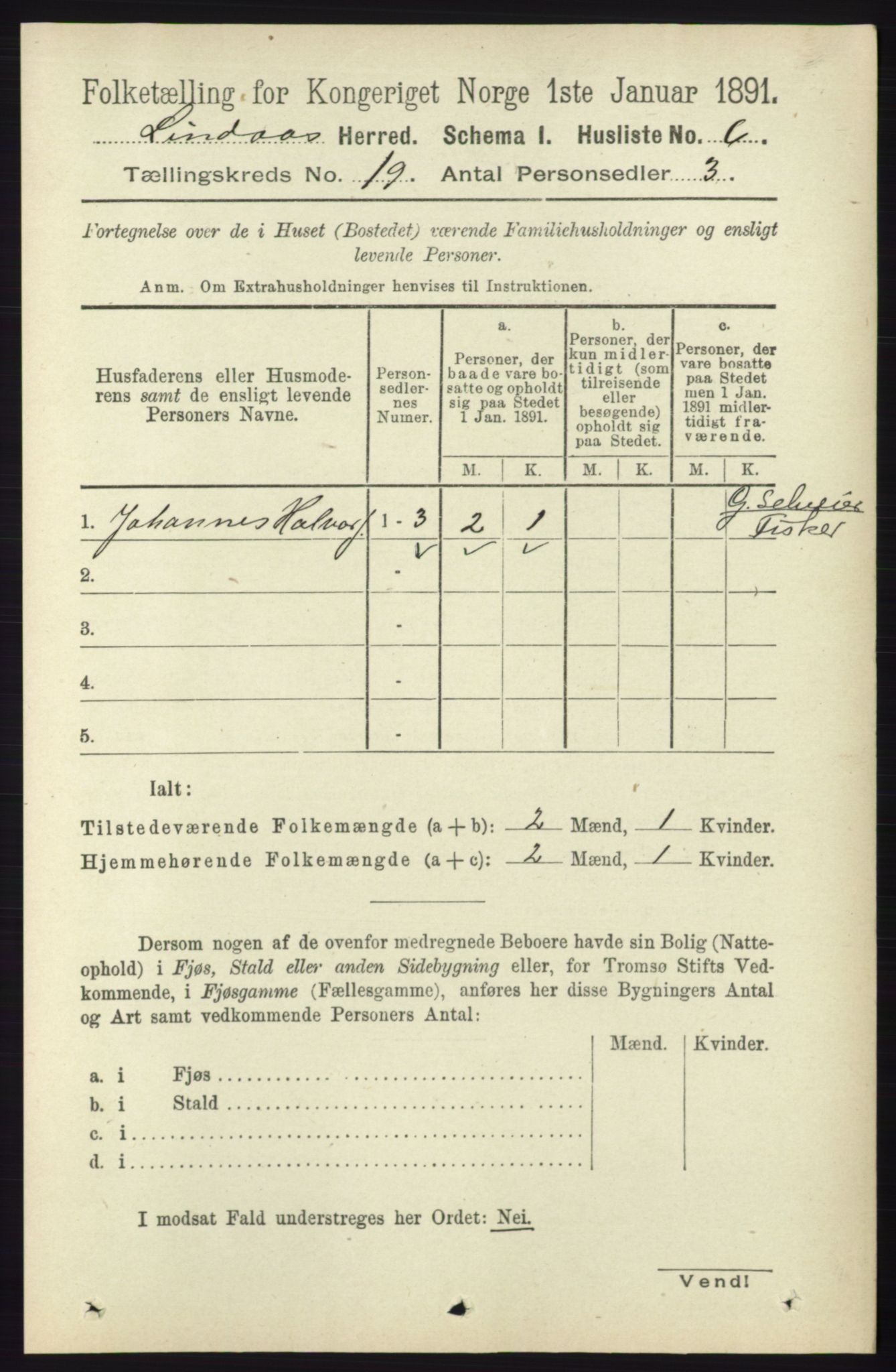 RA, 1891 census for 1263 Lindås, 1891, p. 6878