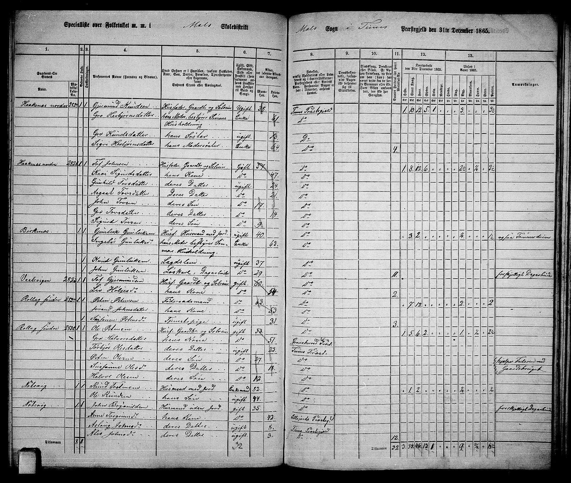 RA, 1865 census for Tinn, 1865, p. 83