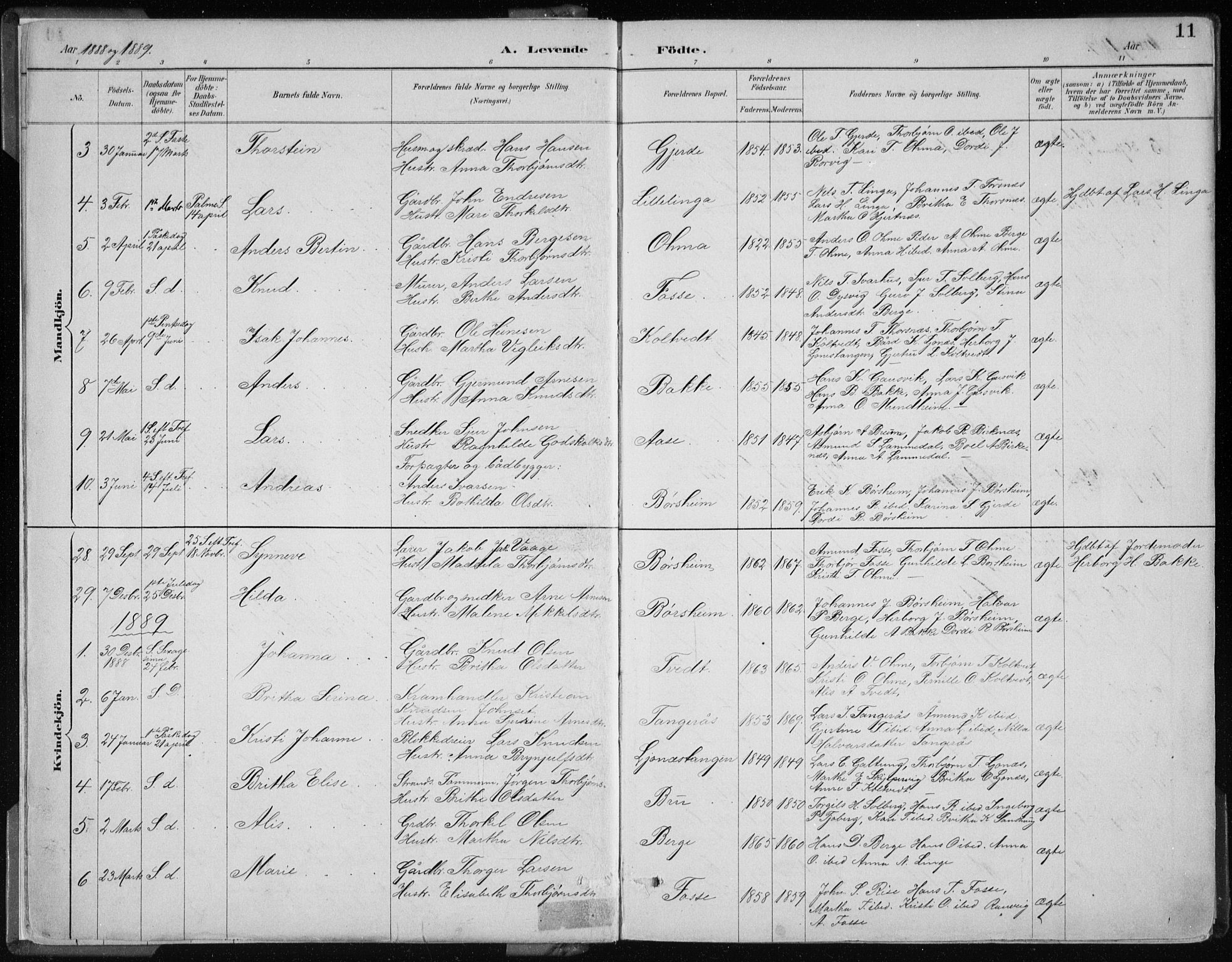 Strandebarm sokneprestembete, AV/SAB-A-78401/H/Haa: Parish register (official) no. B  1, 1886-1908, p. 11