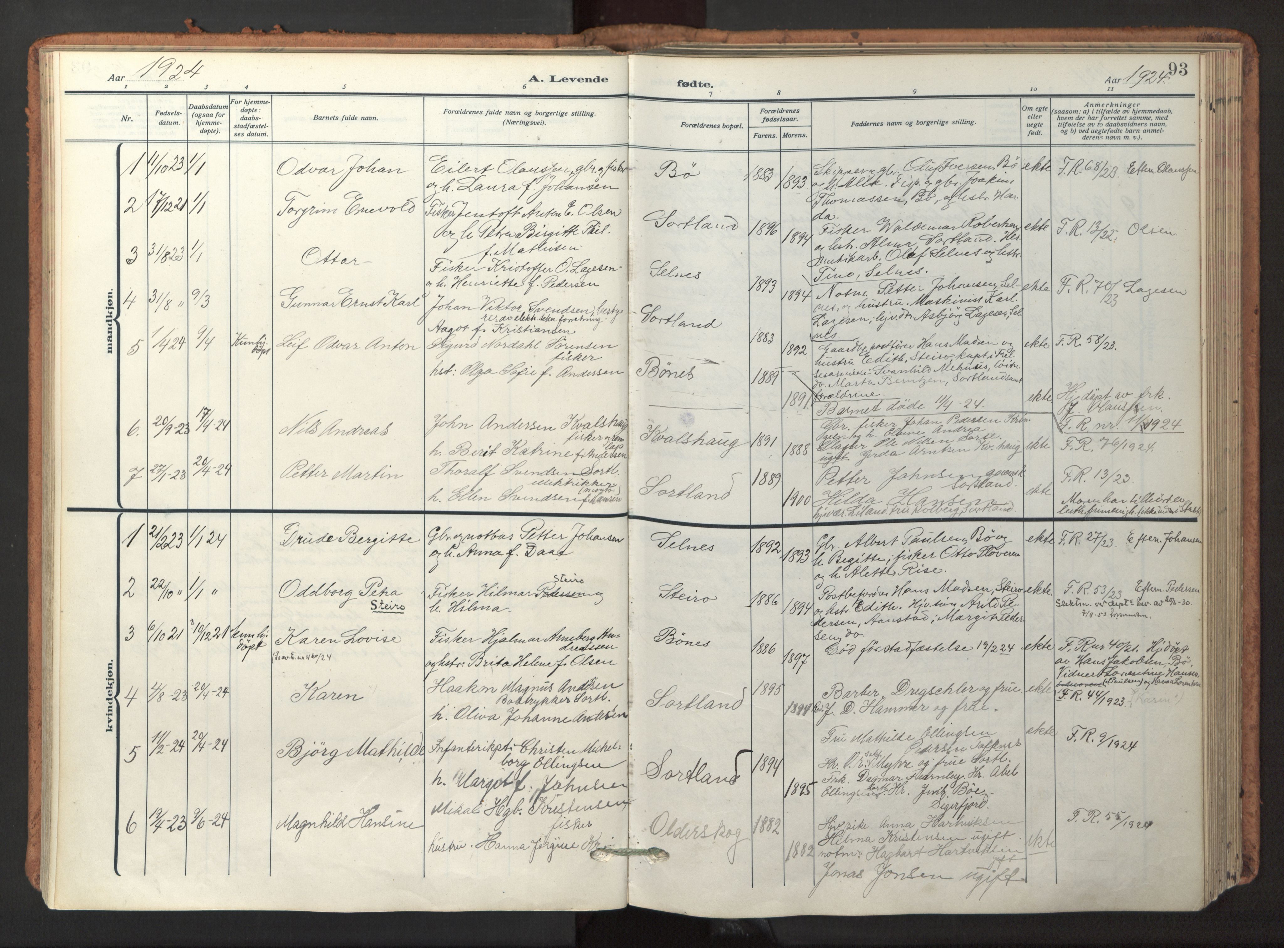 Ministerialprotokoller, klokkerbøker og fødselsregistre - Nordland, AV/SAT-A-1459/895/L1374: Parish register (official) no. 895A09, 1915-1925, p. 93