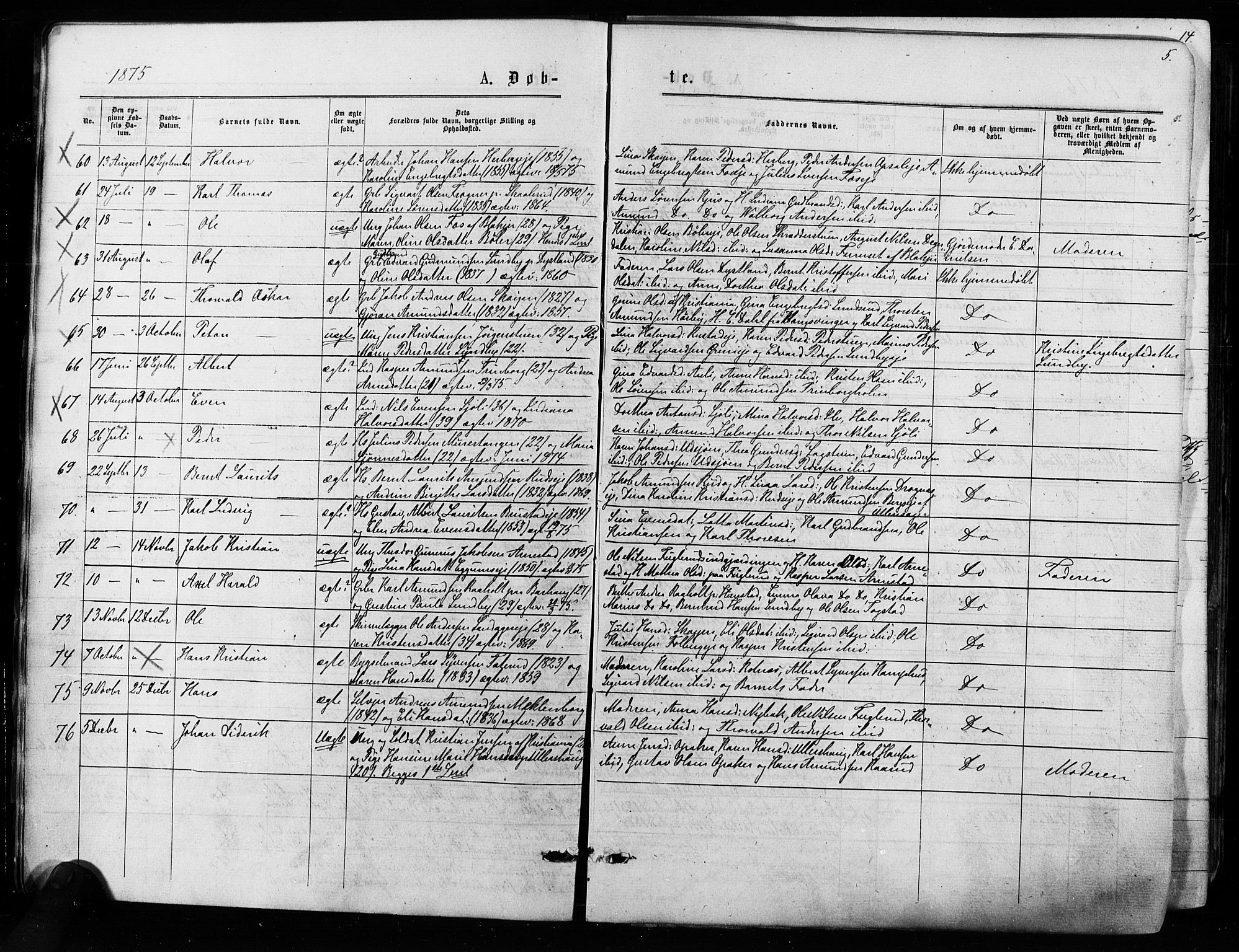 Nes prestekontor Kirkebøker, AV/SAO-A-10410/F/Fa/L0009: Parish register (official) no. I 9, 1875-1882, p. 5