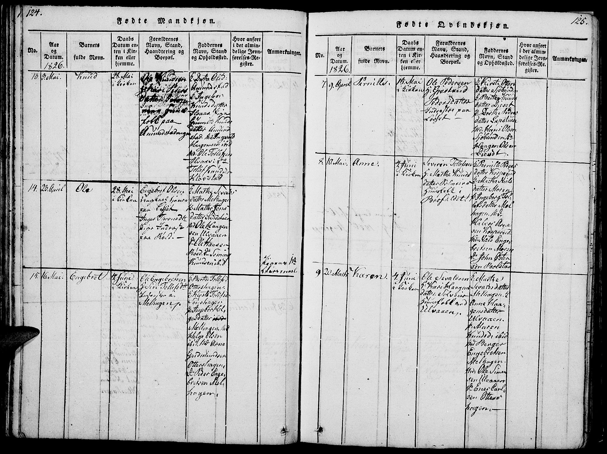 Åmot prestekontor, Hedmark, SAH/PREST-056/H/Ha/Hab/L0001: Parish register (copy) no. 1, 1815-1847, p. 124-125