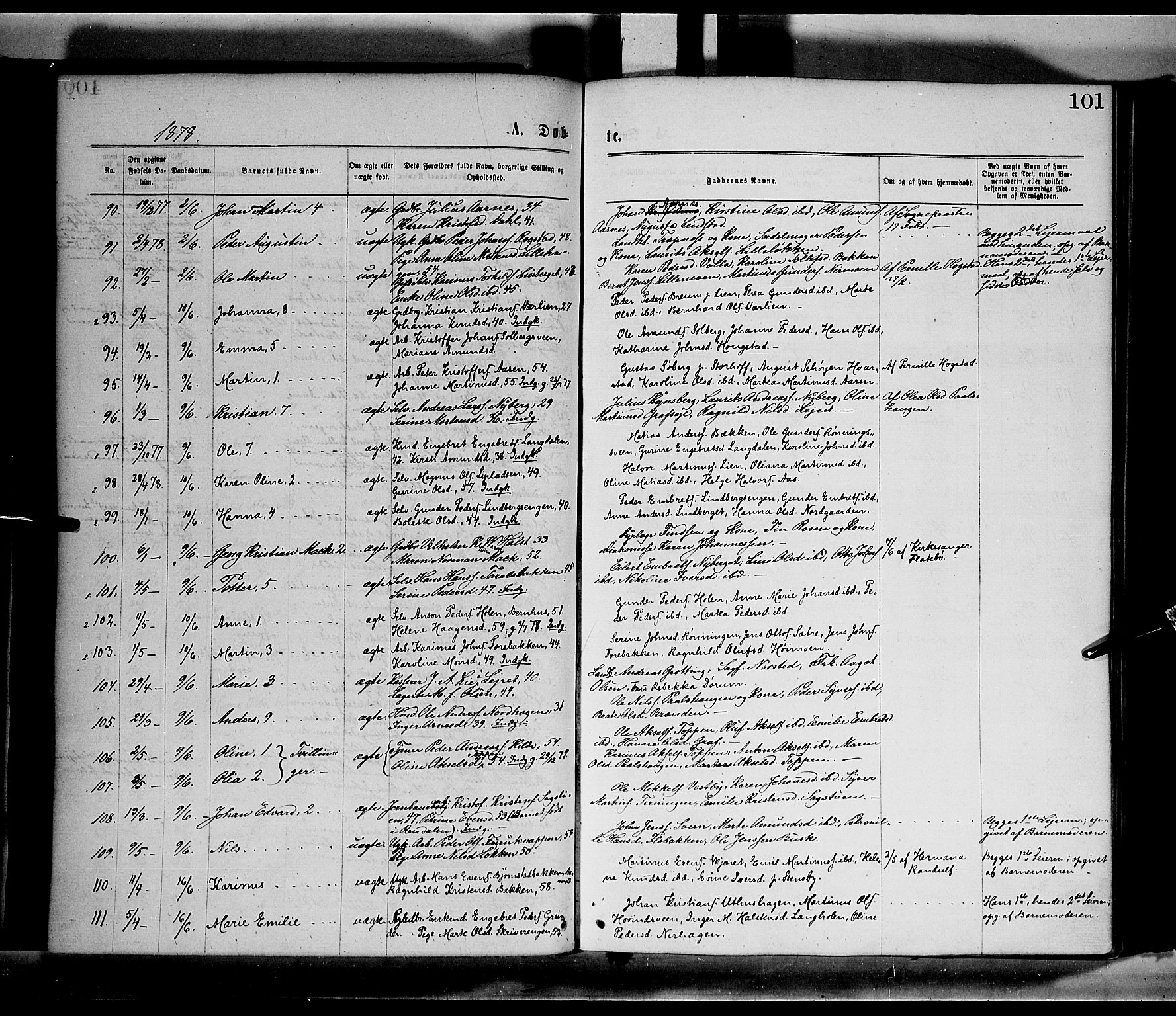 Elverum prestekontor, AV/SAH-PREST-044/H/Ha/Haa/L0011: Parish register (official) no. 11, 1869-1879, p. 101