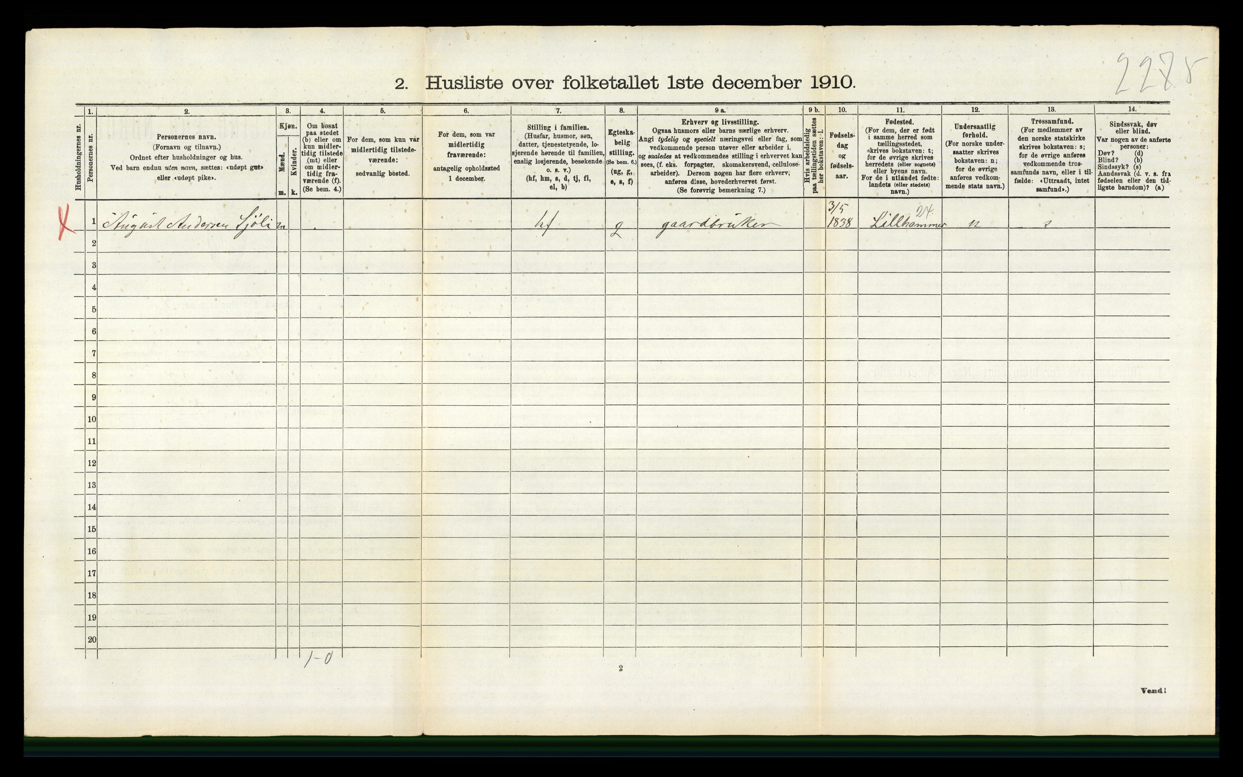 RA, 1910 census for Nes, 1910, p. 1303