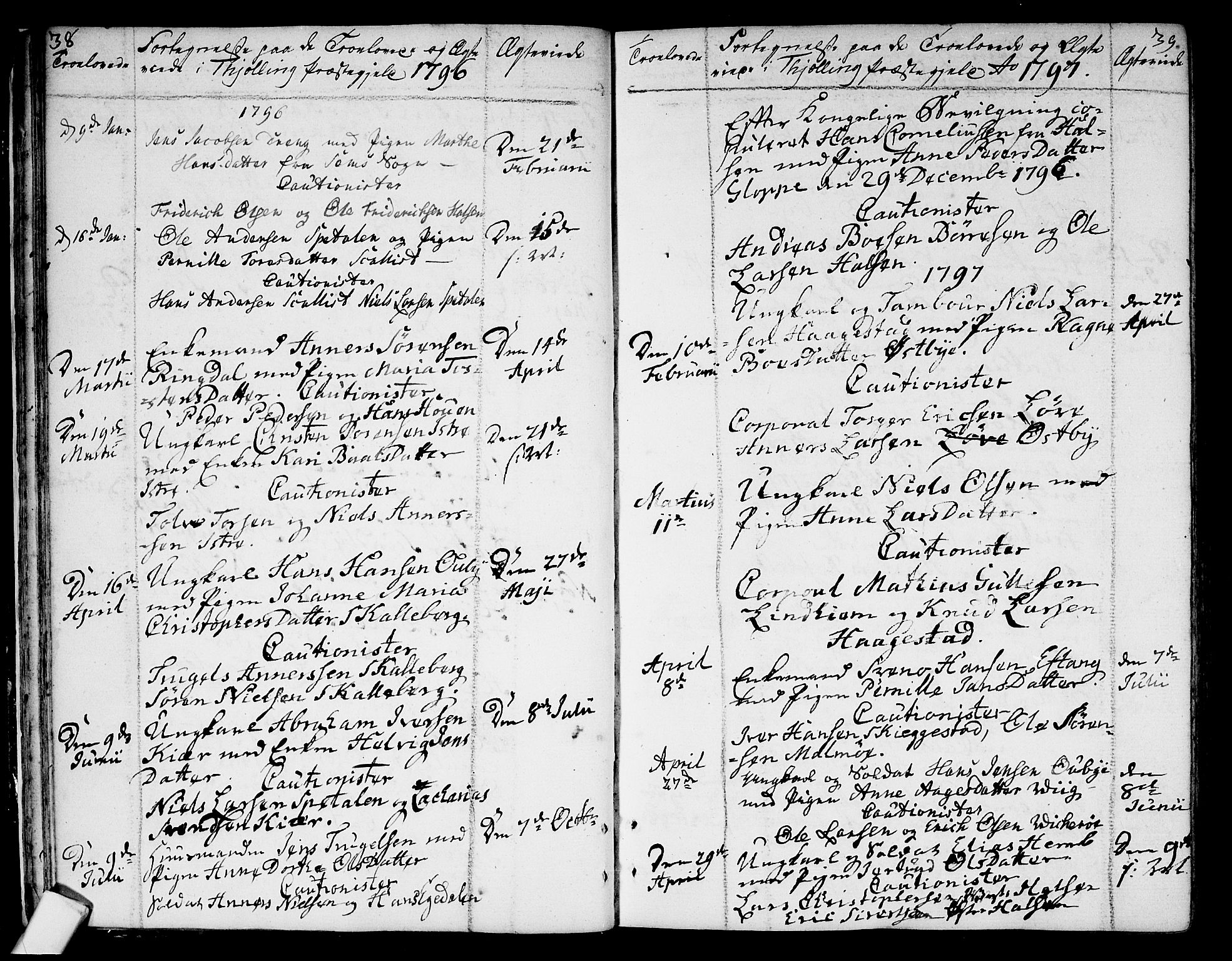 Tjølling kirkebøker, SAKO/A-60/F/Fa/L0004: Parish register (official) no. 4, 1779-1817, p. 38-39