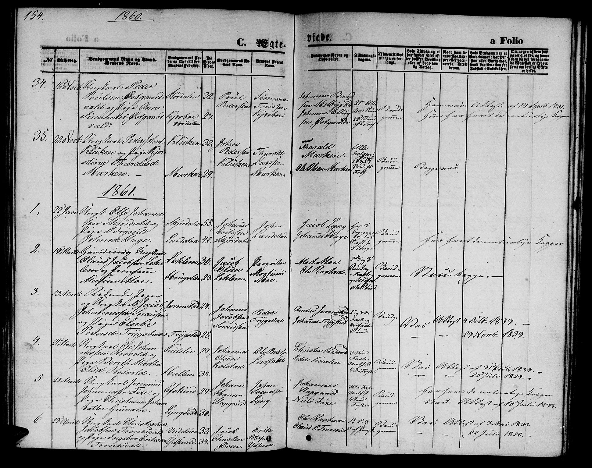 Ministerialprotokoller, klokkerbøker og fødselsregistre - Nord-Trøndelag, SAT/A-1458/723/L0254: Parish register (copy) no. 723C02, 1858-1868, p. 154