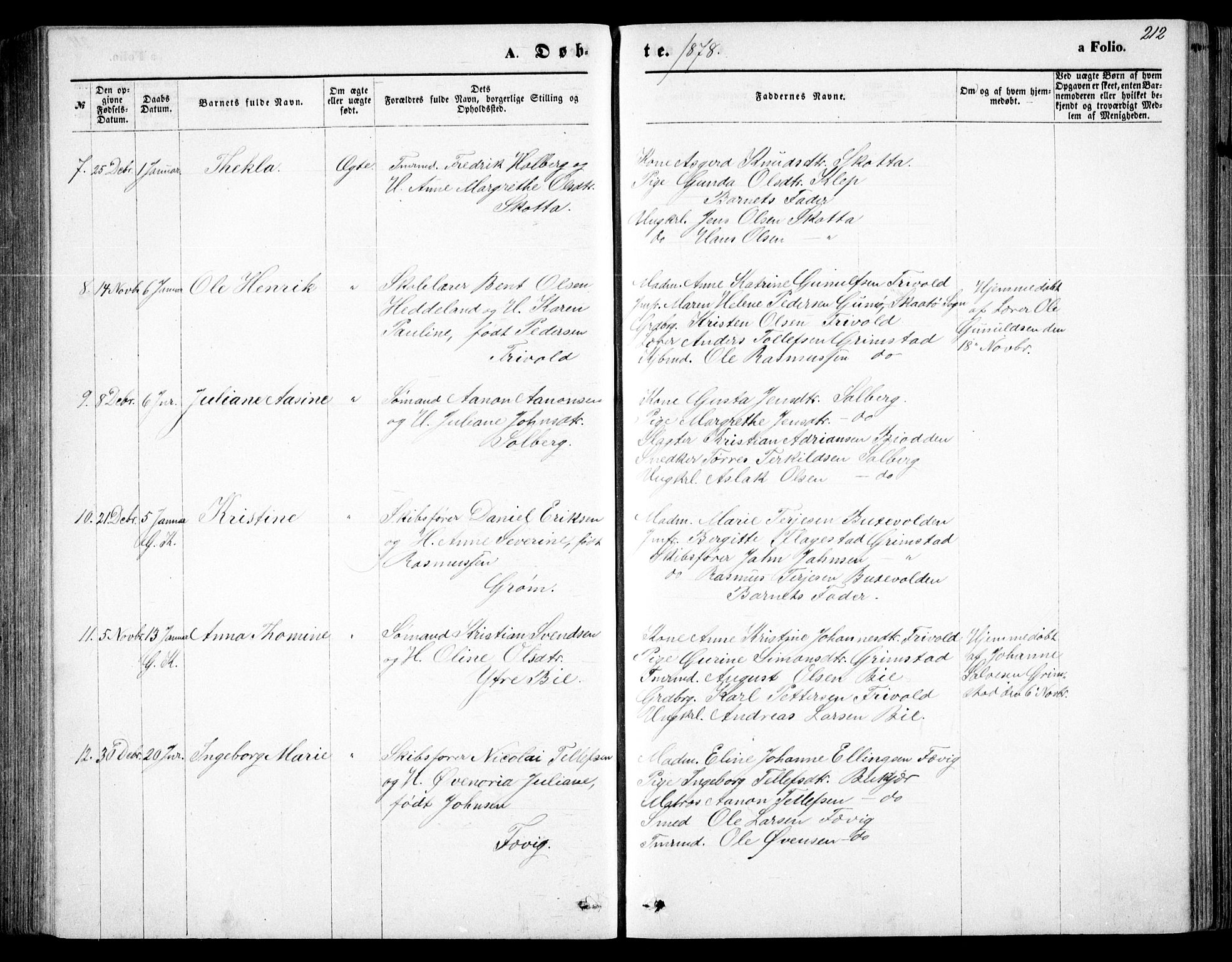 Fjære sokneprestkontor, AV/SAK-1111-0011/F/Fb/L0010: Parish register (copy) no. B 10, 1871-1880, p. 212