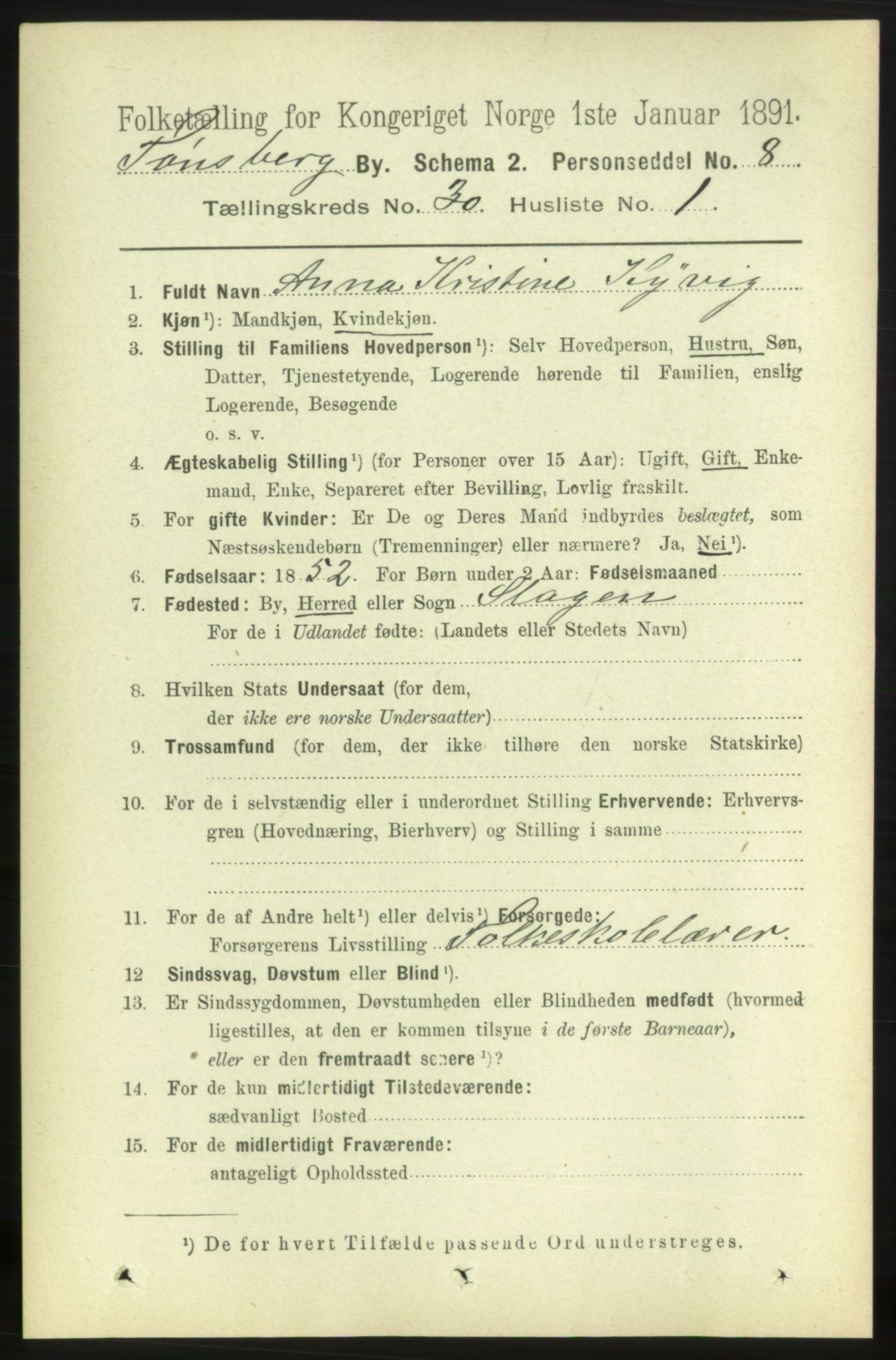 RA, 1891 census for 0705 Tønsberg, 1891, p. 7216