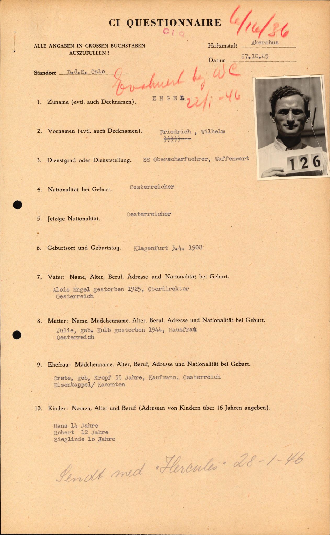 Forsvaret, Forsvarets overkommando II, RA/RAFA-3915/D/Db/L0038: CI Questionaires. Tyske okkupasjonsstyrker i Norge. Østerrikere., 1945-1946, p. 259