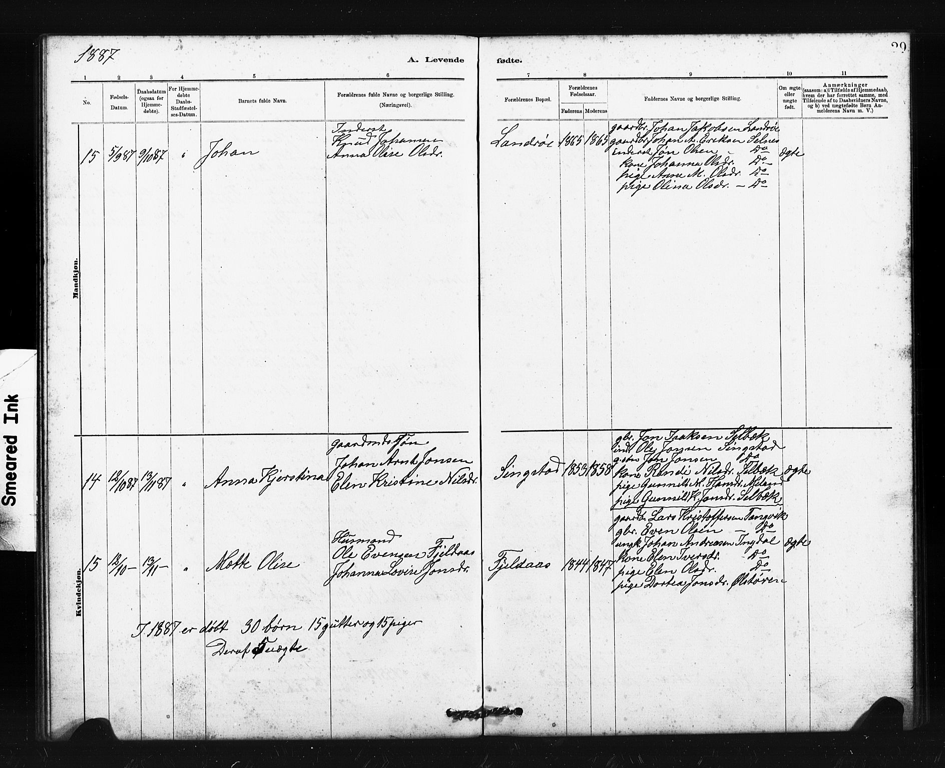 Ministerialprotokoller, klokkerbøker og fødselsregistre - Sør-Trøndelag, SAT/A-1456/663/L0761: Parish register (copy) no. 663C01, 1880-1893, p. 29