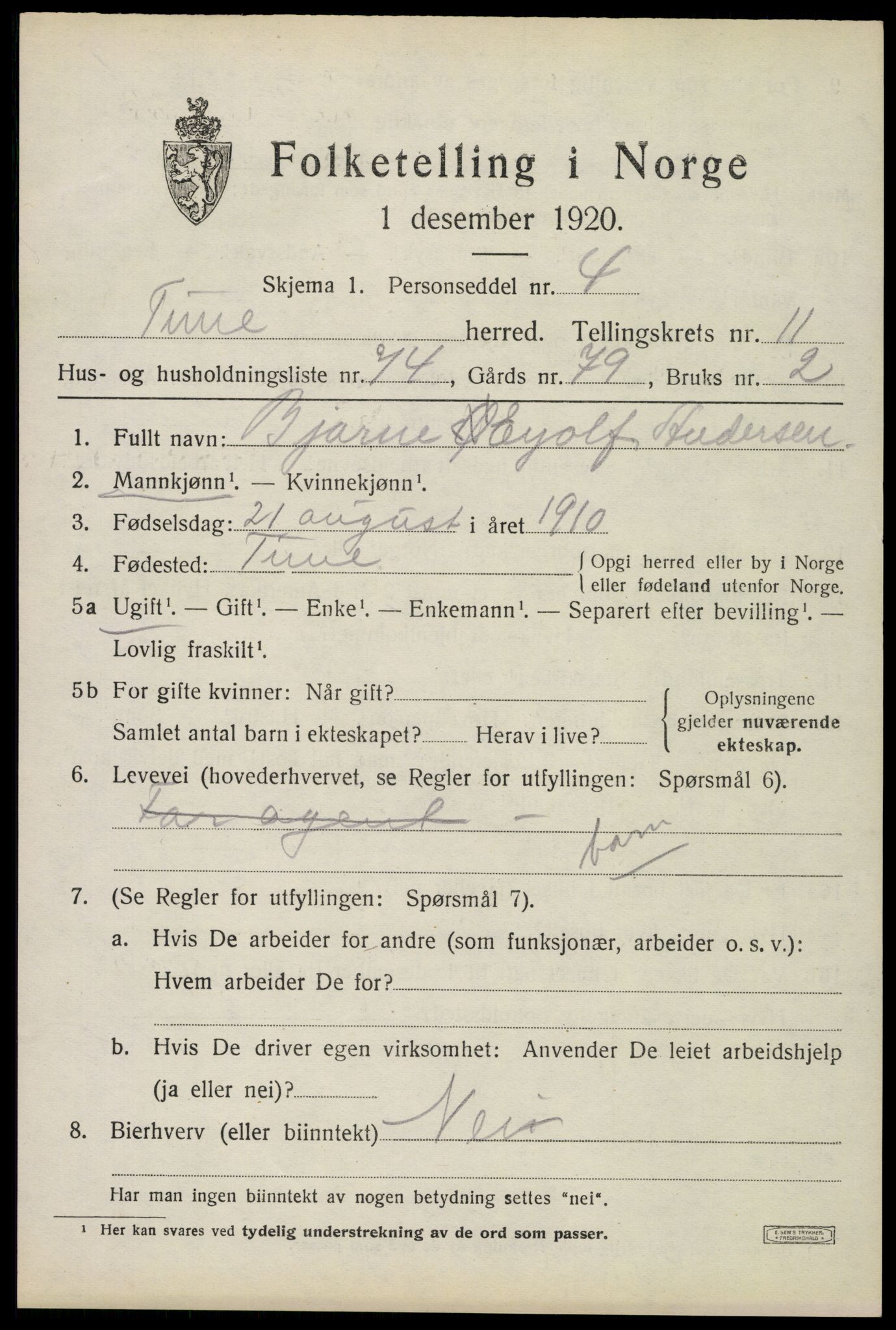 SAO, 1920 census for Tune, 1920, p. 14944